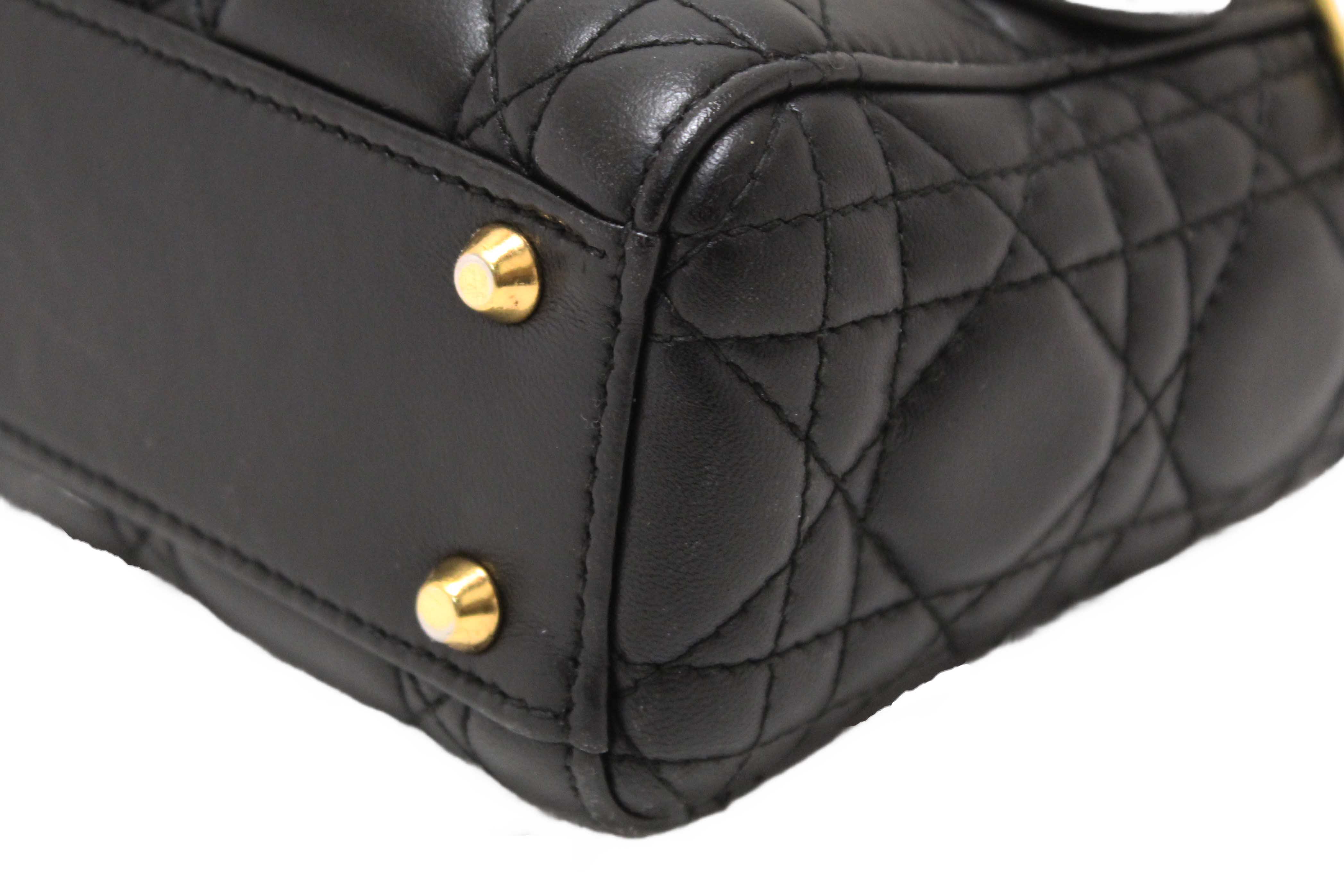 Authentic Christian Dior Black Cannage Lambskin Leather Mini Lady Dior Bag