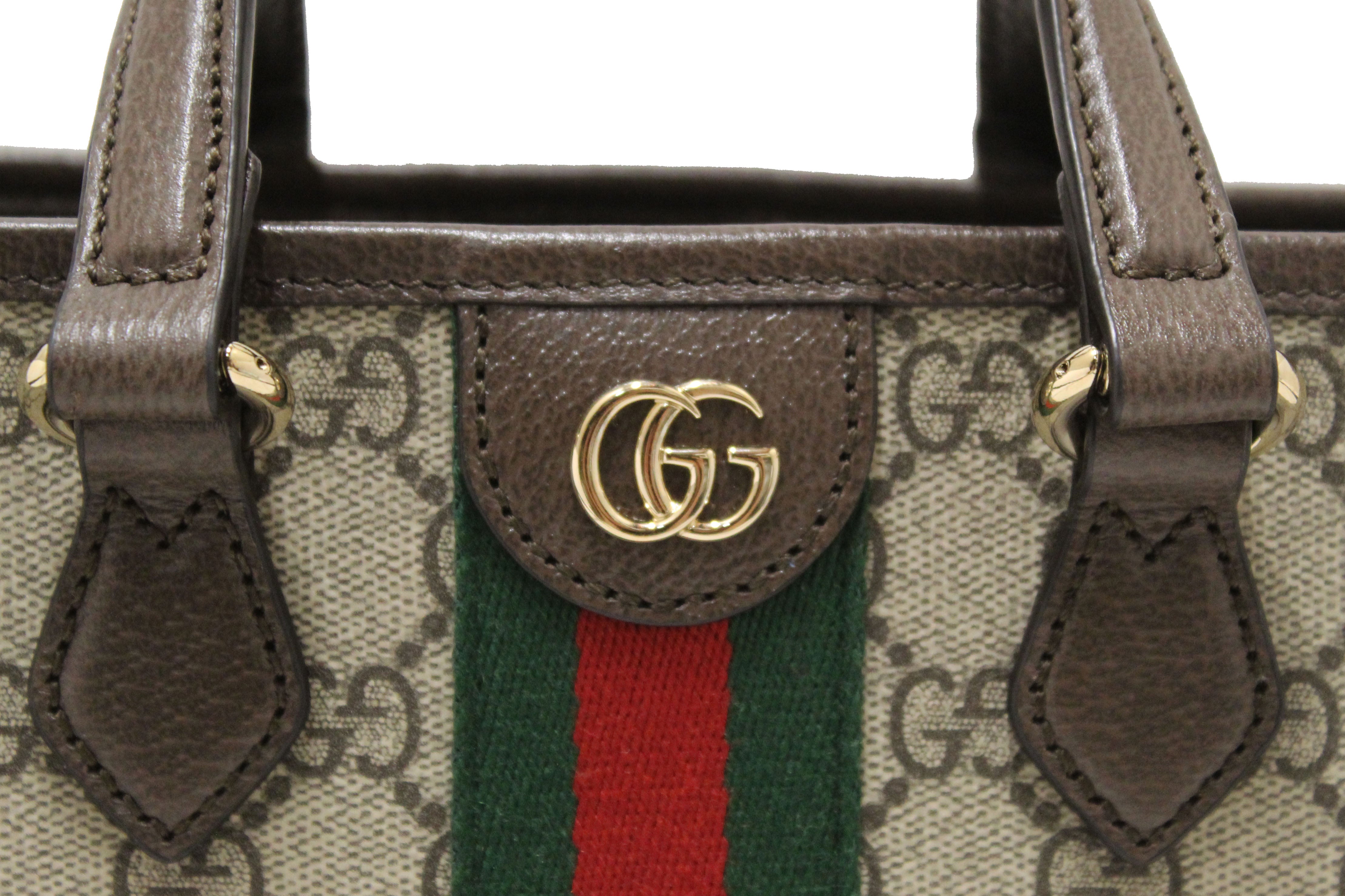 Authentic Gucci Beige and Dark Brown GG Monogram Ophidia Small Tote Bag 836848