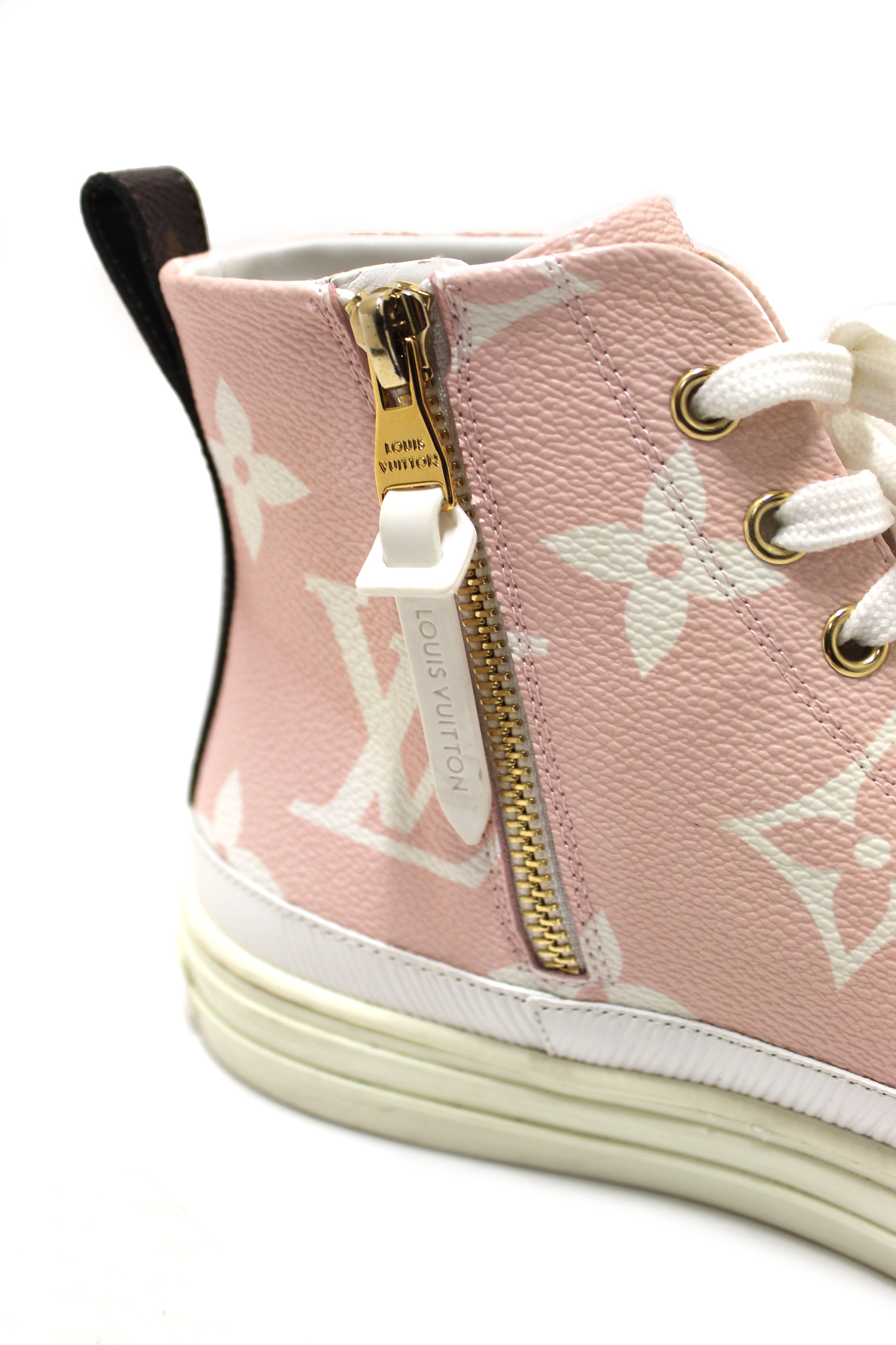 Authentic Louis Vuitton Rose Pink Monogram Giant Stellar High Top Sneakers Size 37