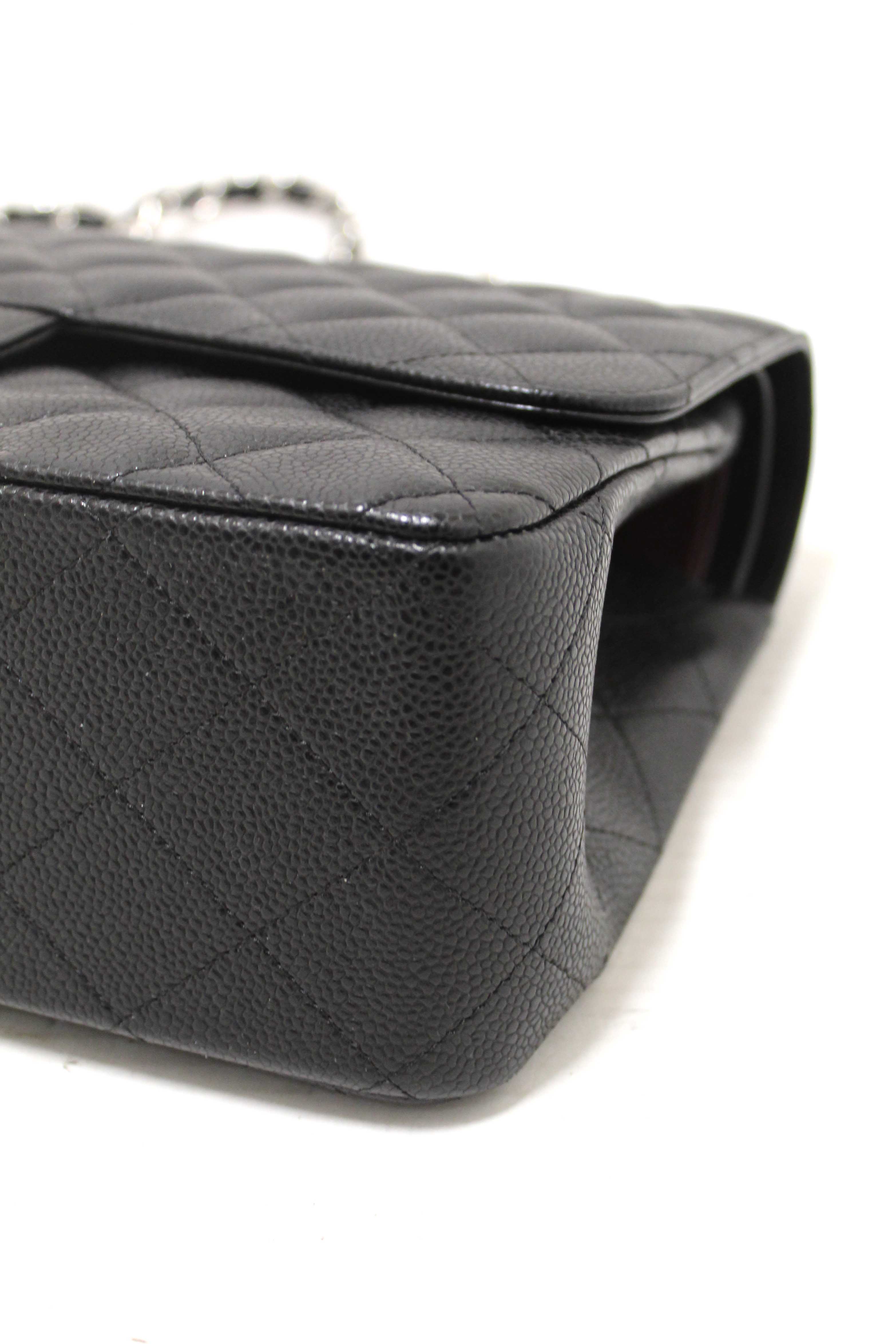 Authentic Chanel Black Quilted Caviar Leather Classic Jumbo Double Flap Bag
