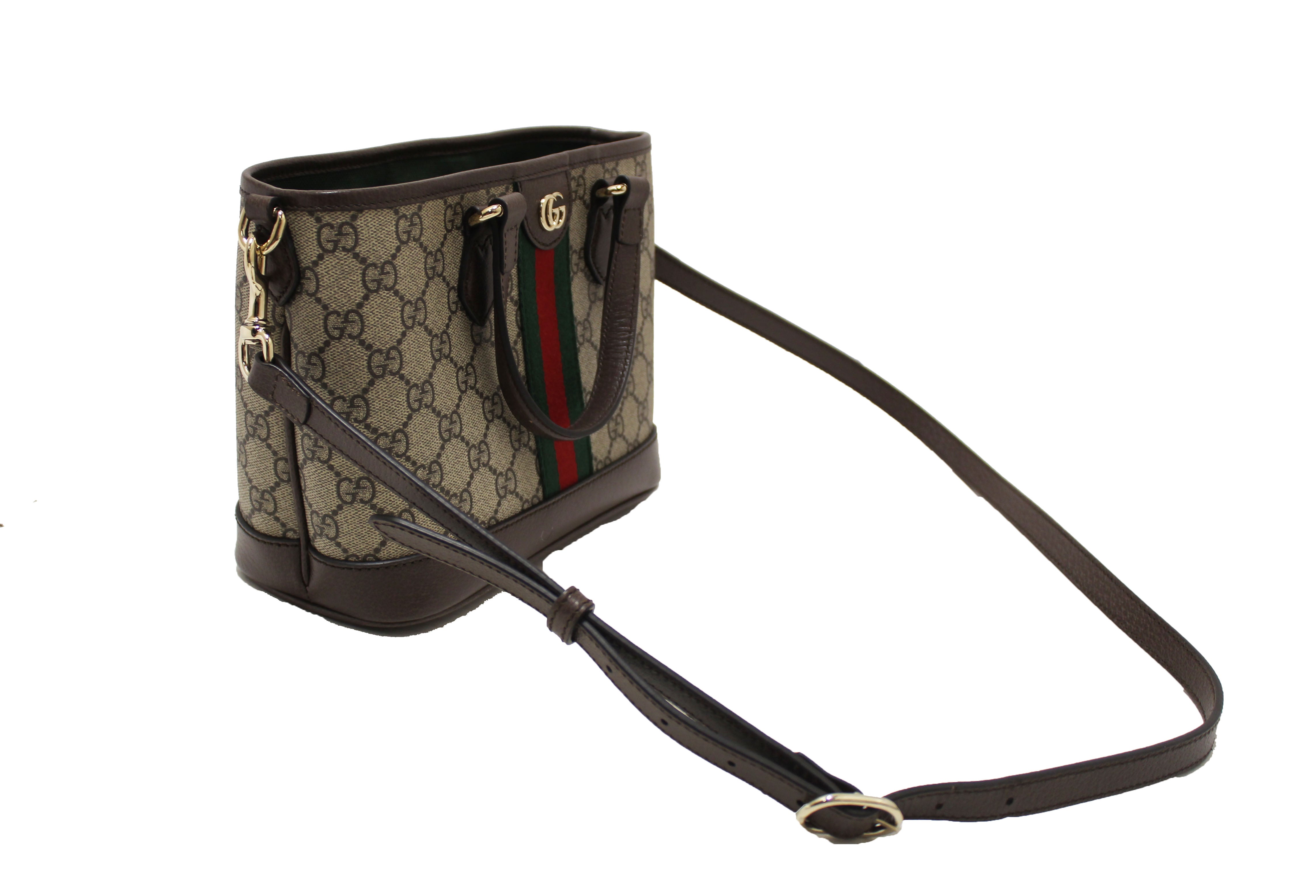Authentic Gucci Beige and Dark Brown GG Monogram Ophidia Small Tote Bag 836848