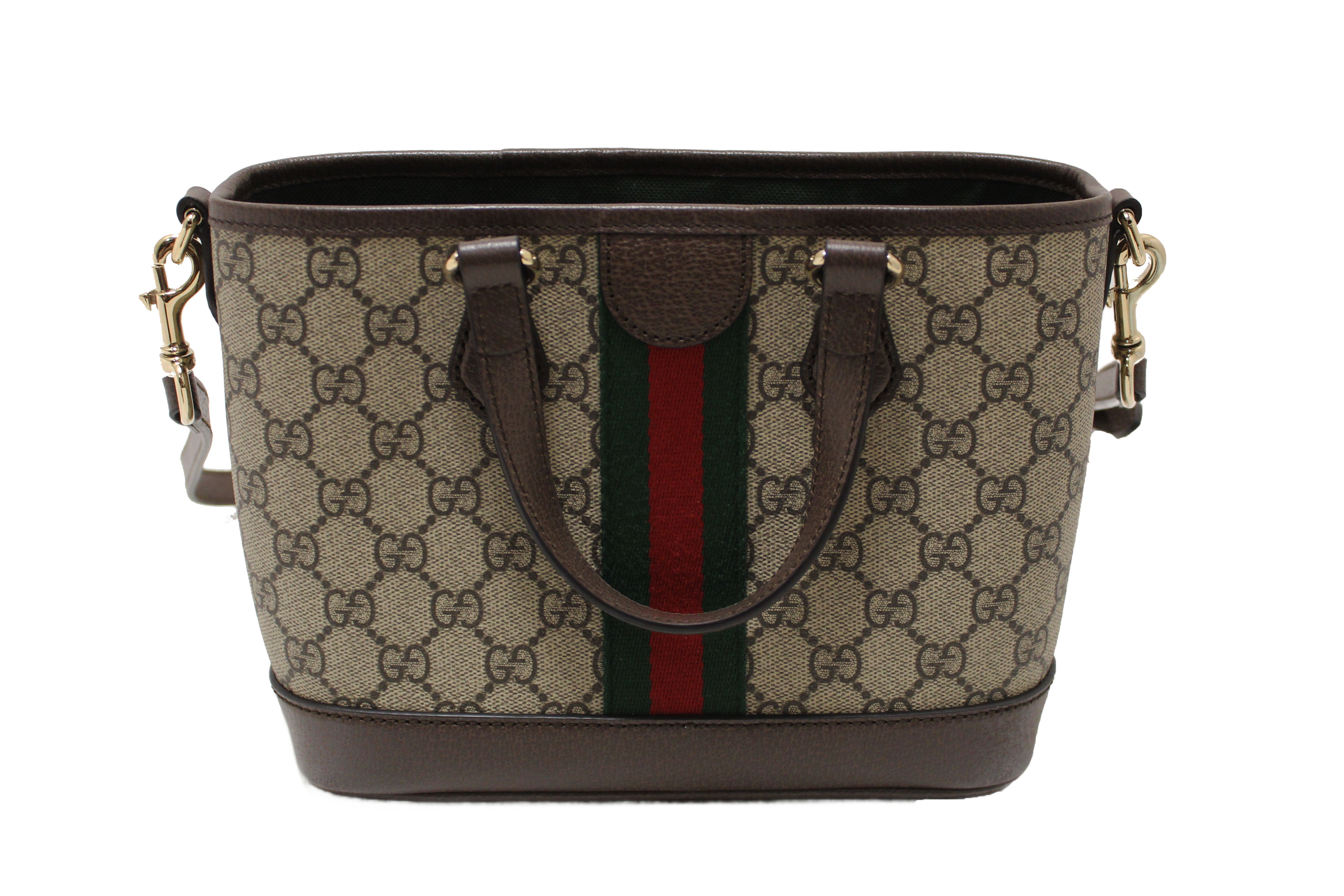 Authentic Gucci Beige and Dark Brown GG Monogram Ophidia Small Tote Bag 836848