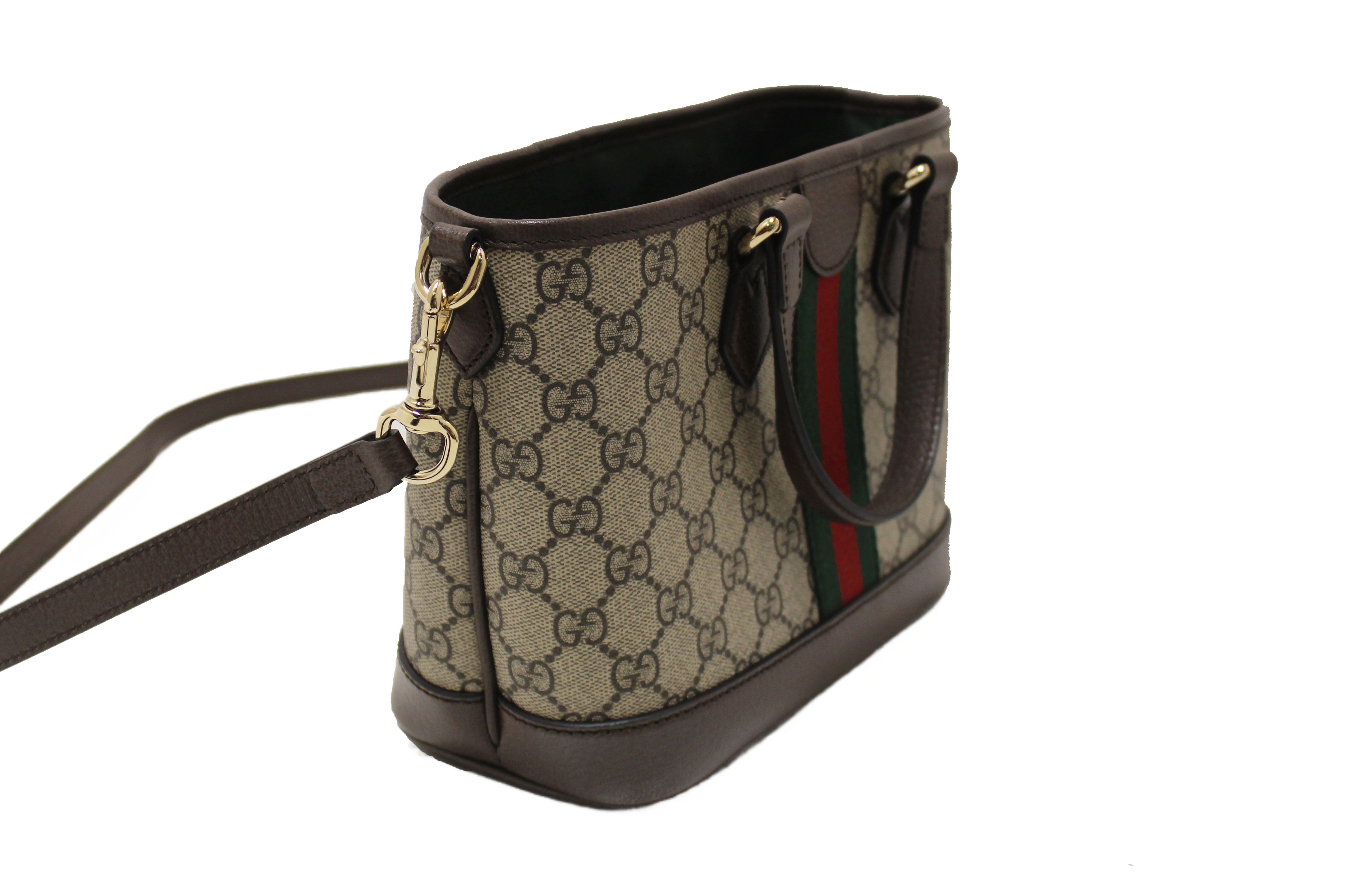 Authentic Gucci Beige and Dark Brown GG Monogram Ophidia Small Tote Bag 836848