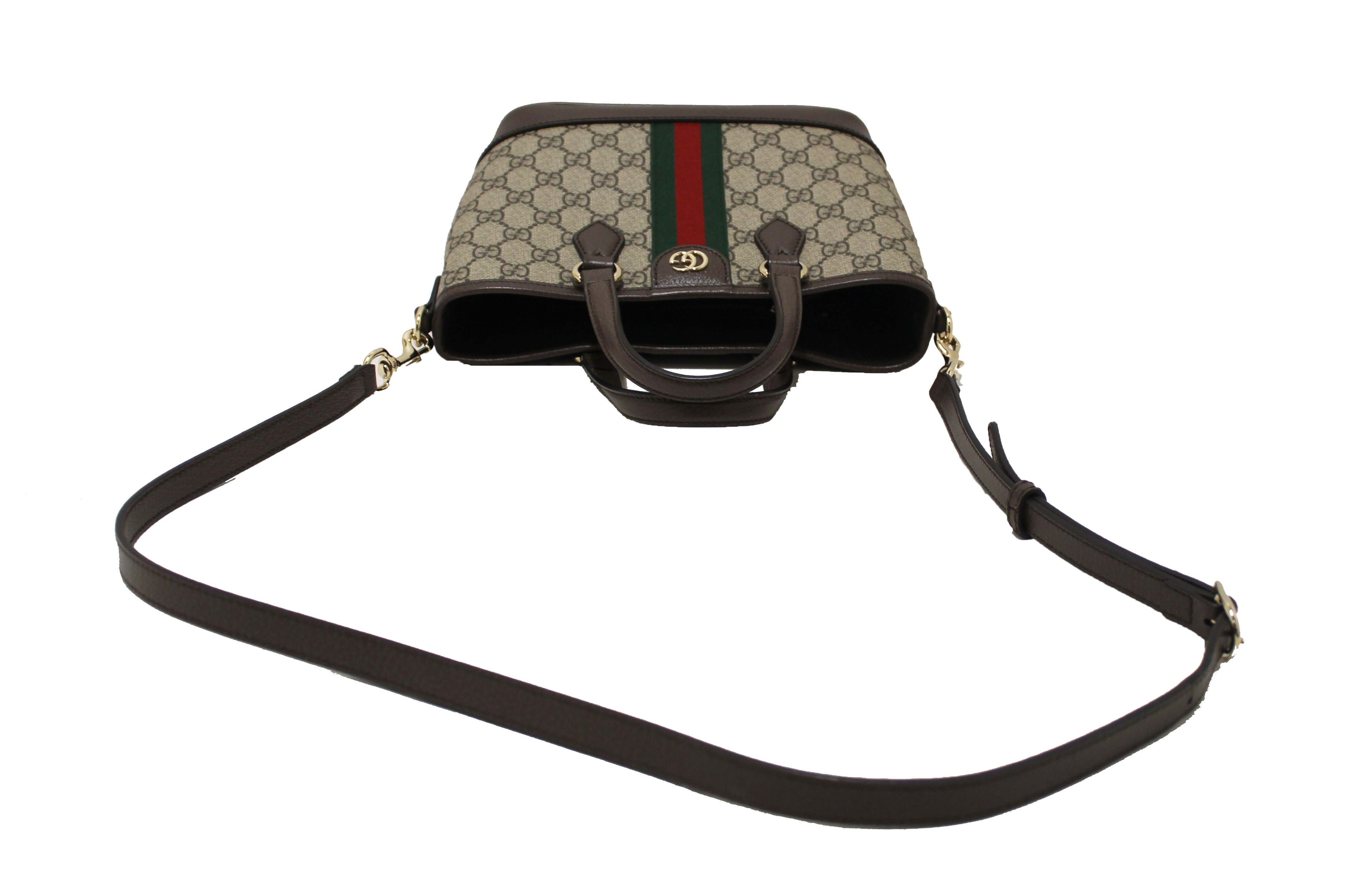 Authentic Gucci Beige and Dark Brown GG Monogram Ophidia Small Tote Bag 836848