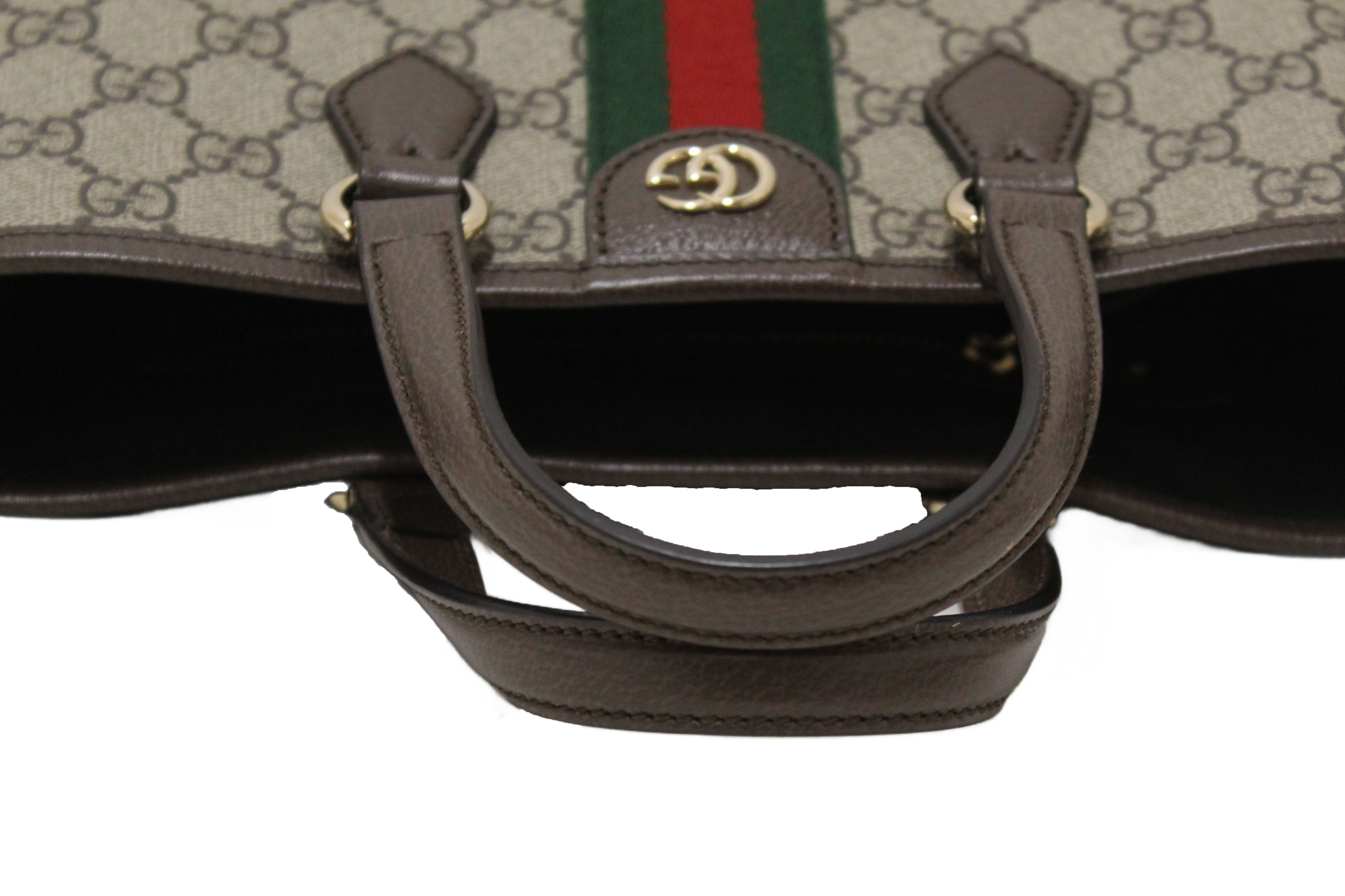 Authentic Gucci Beige and Dark Brown GG Monogram Ophidia Small Tote Bag 836848