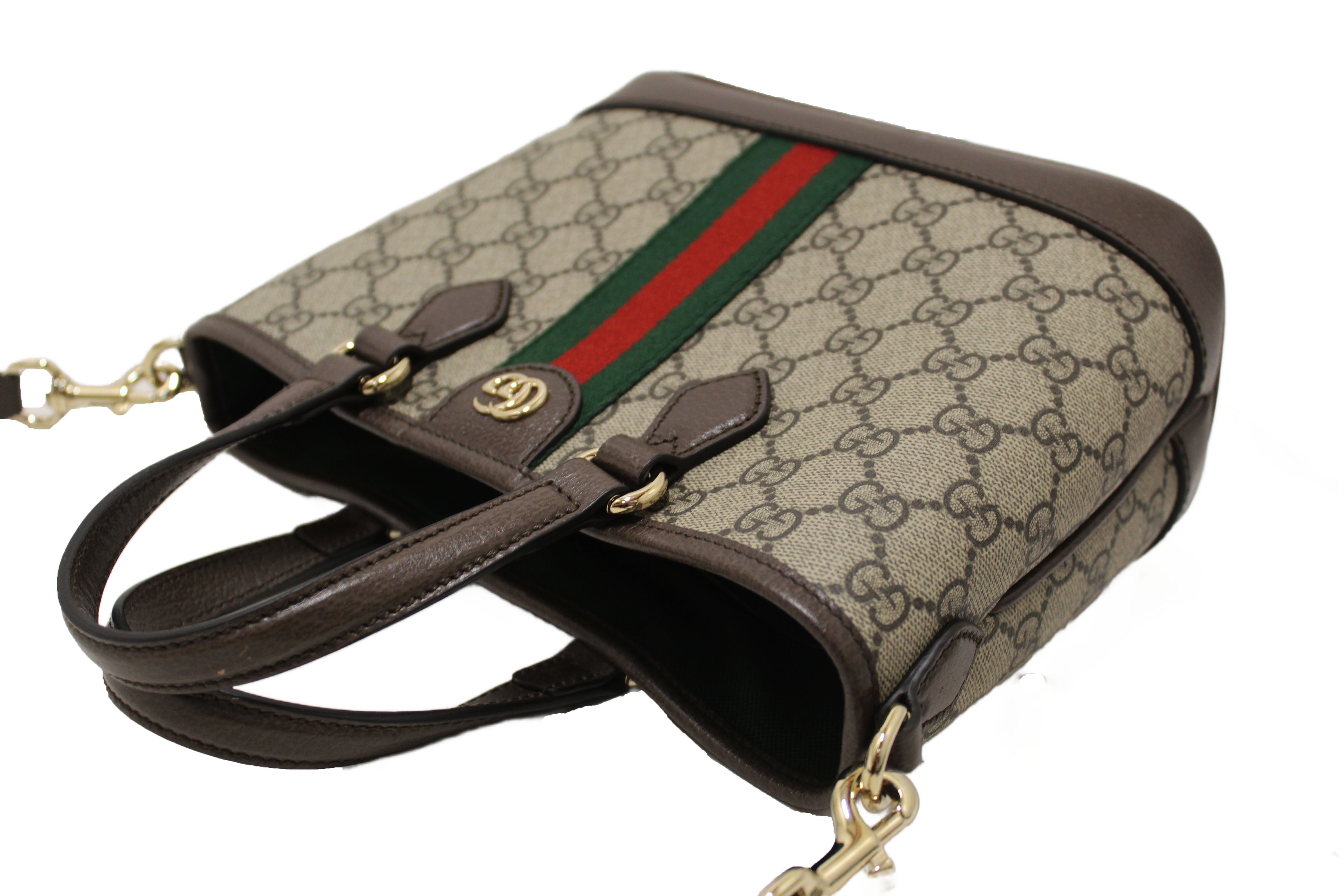 Authentic Gucci Beige and Dark Brown GG Monogram Ophidia Small Tote Bag 836848