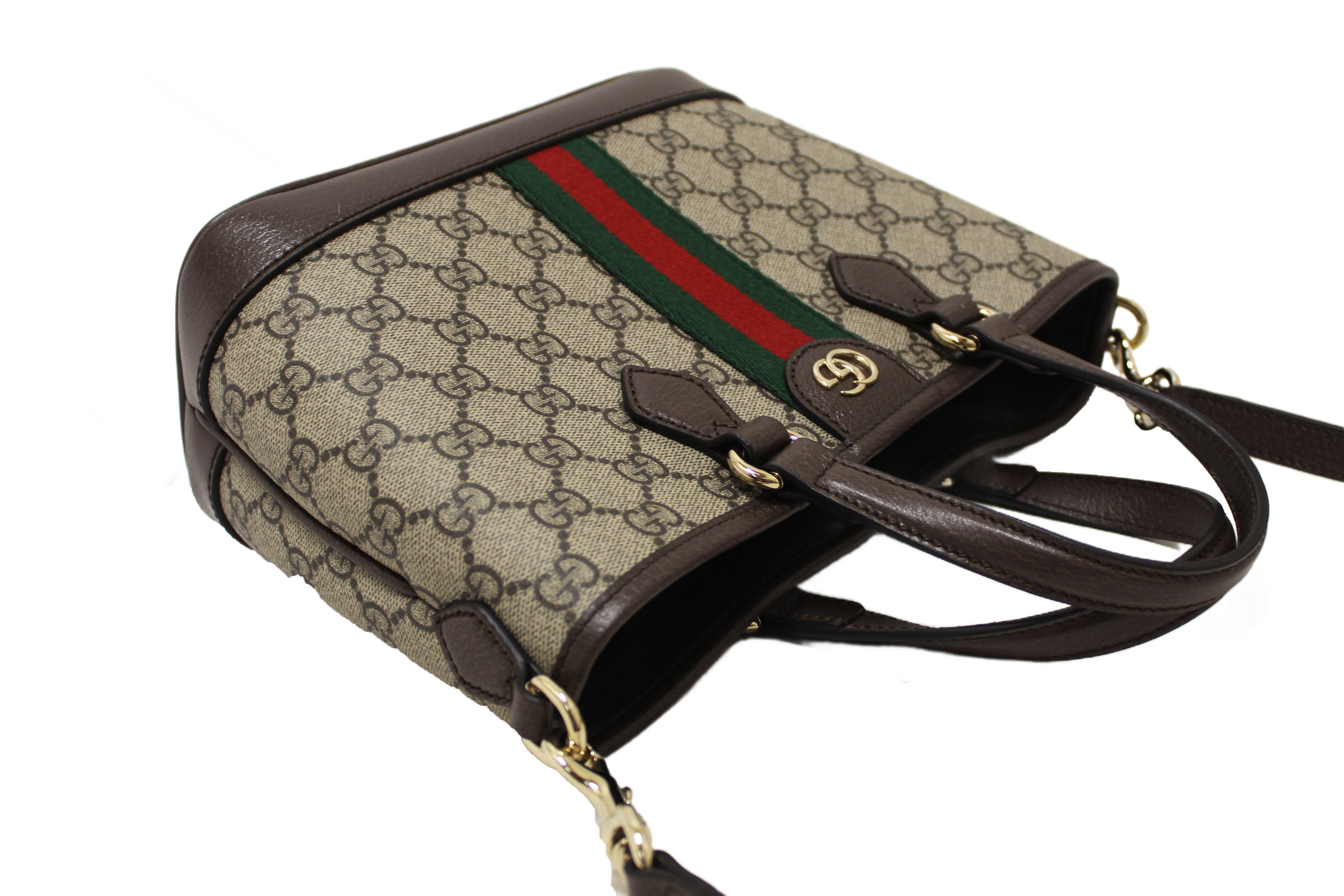 Authentic Gucci Beige and Dark Brown GG Monogram Ophidia Small Tote Bag 836848