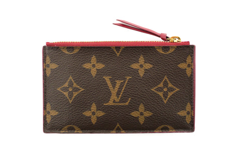 Authentic Louis Vuitton Classic Monogram and Fuchsia Zipped Card Holder