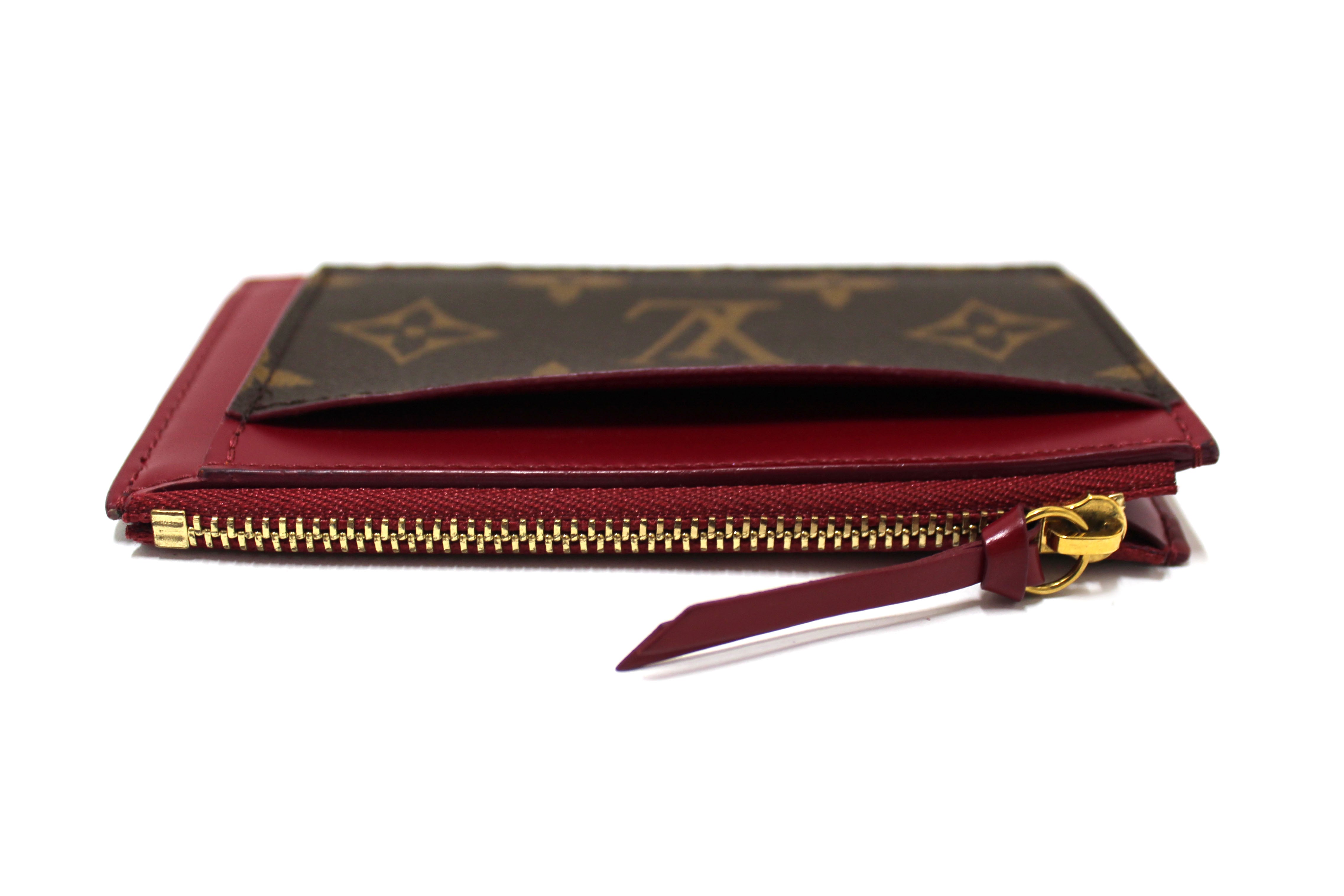 Authentic Louis Vuitton Classic Monogram and Fuchsia Zipped Card Holder