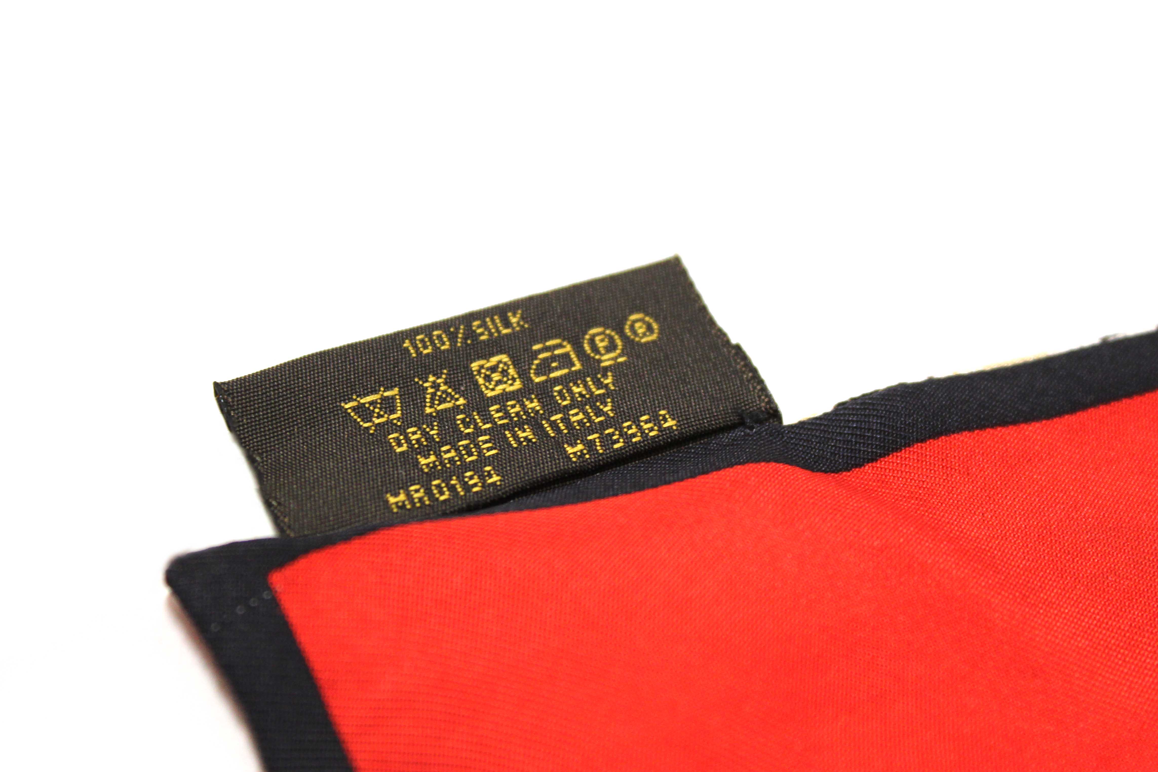 Authentic Louis Vuitton Silk Monogram Trunks Red Twilly Bandeau Scarf