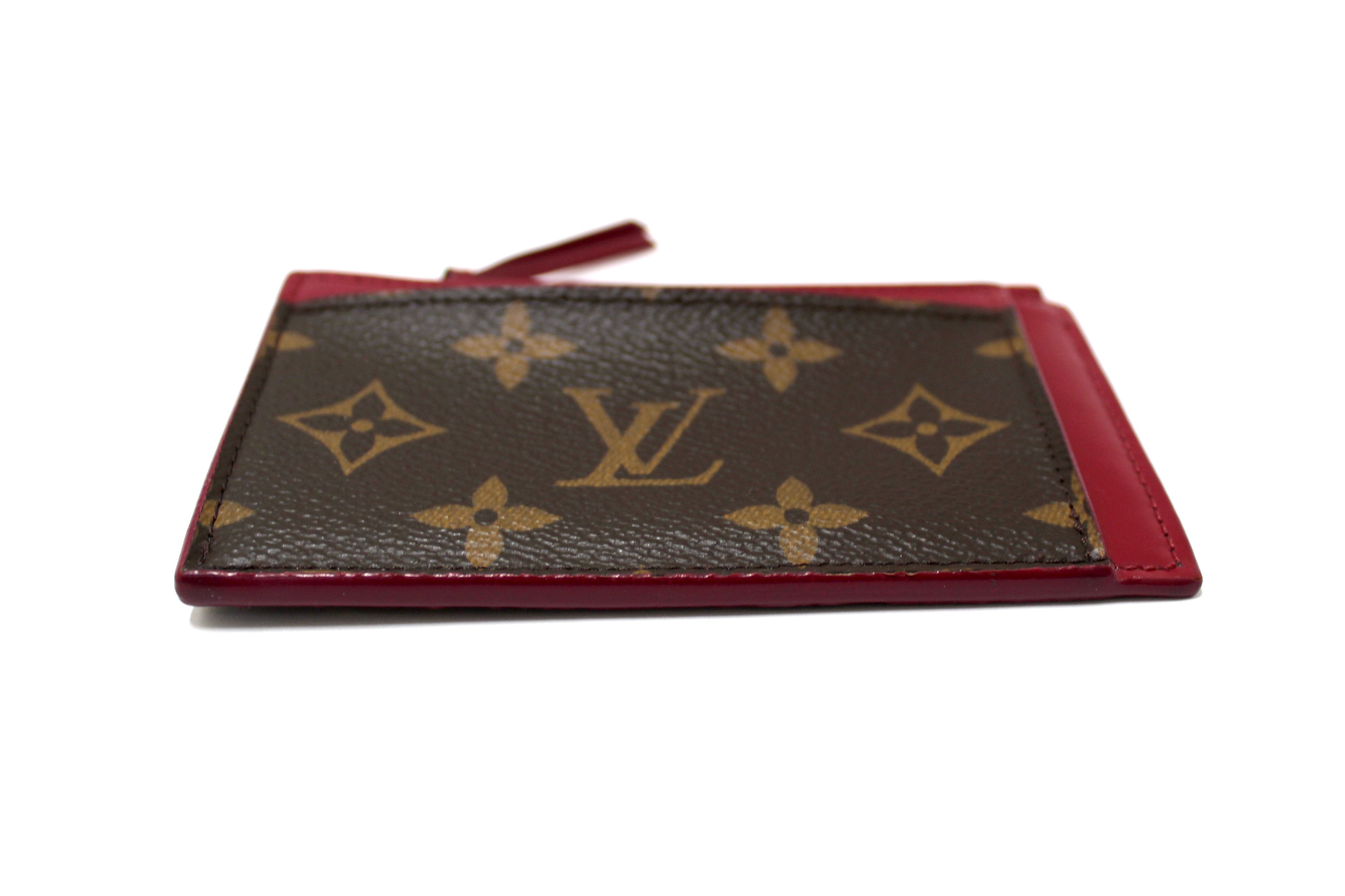 Authentic Louis Vuitton Classic Monogram and Fuchsia Zipped Card Holder