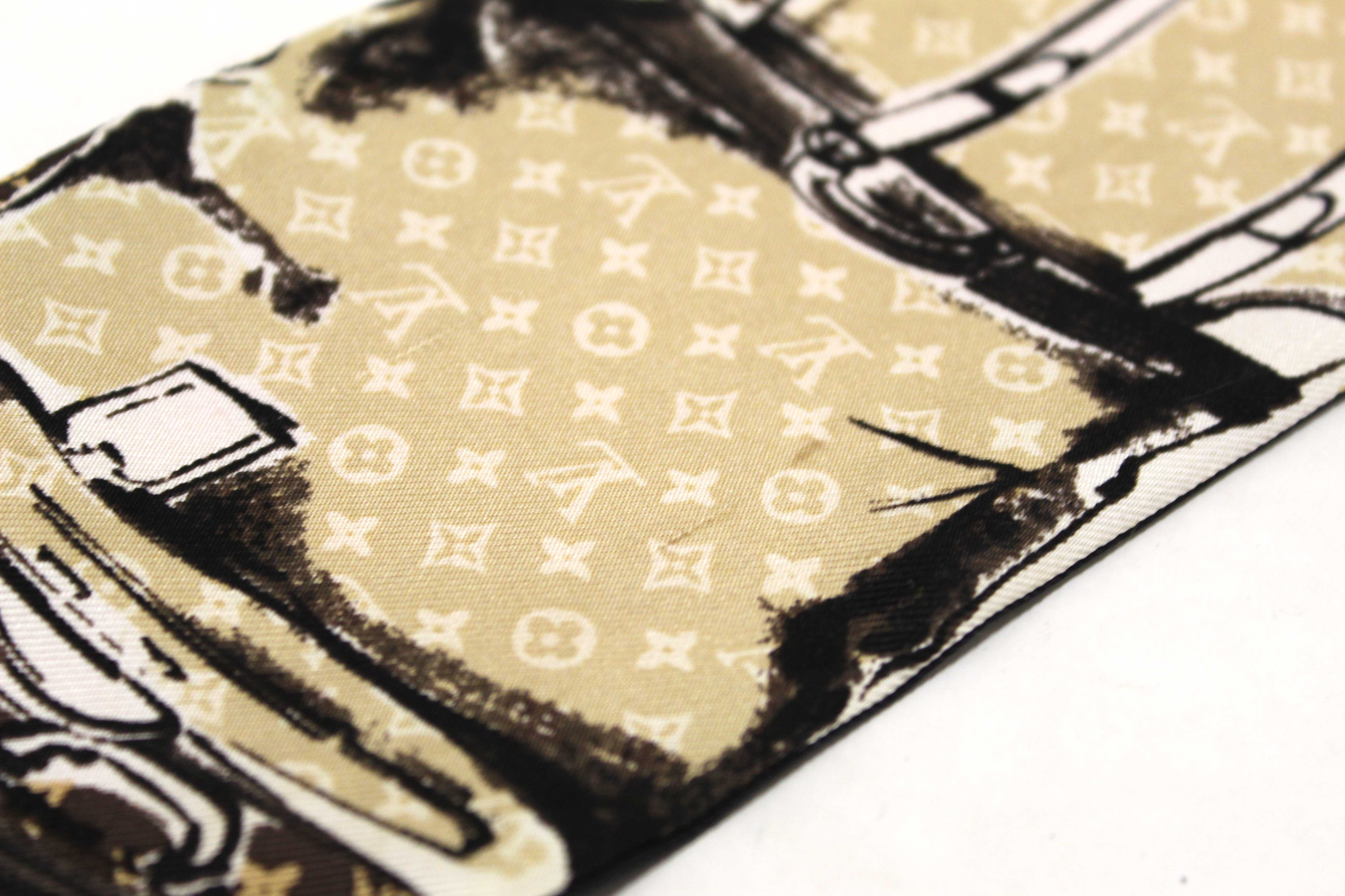 Authentic Louis Vuitton Silk Monogram Trunks Red Twilly Bandeau Scarf