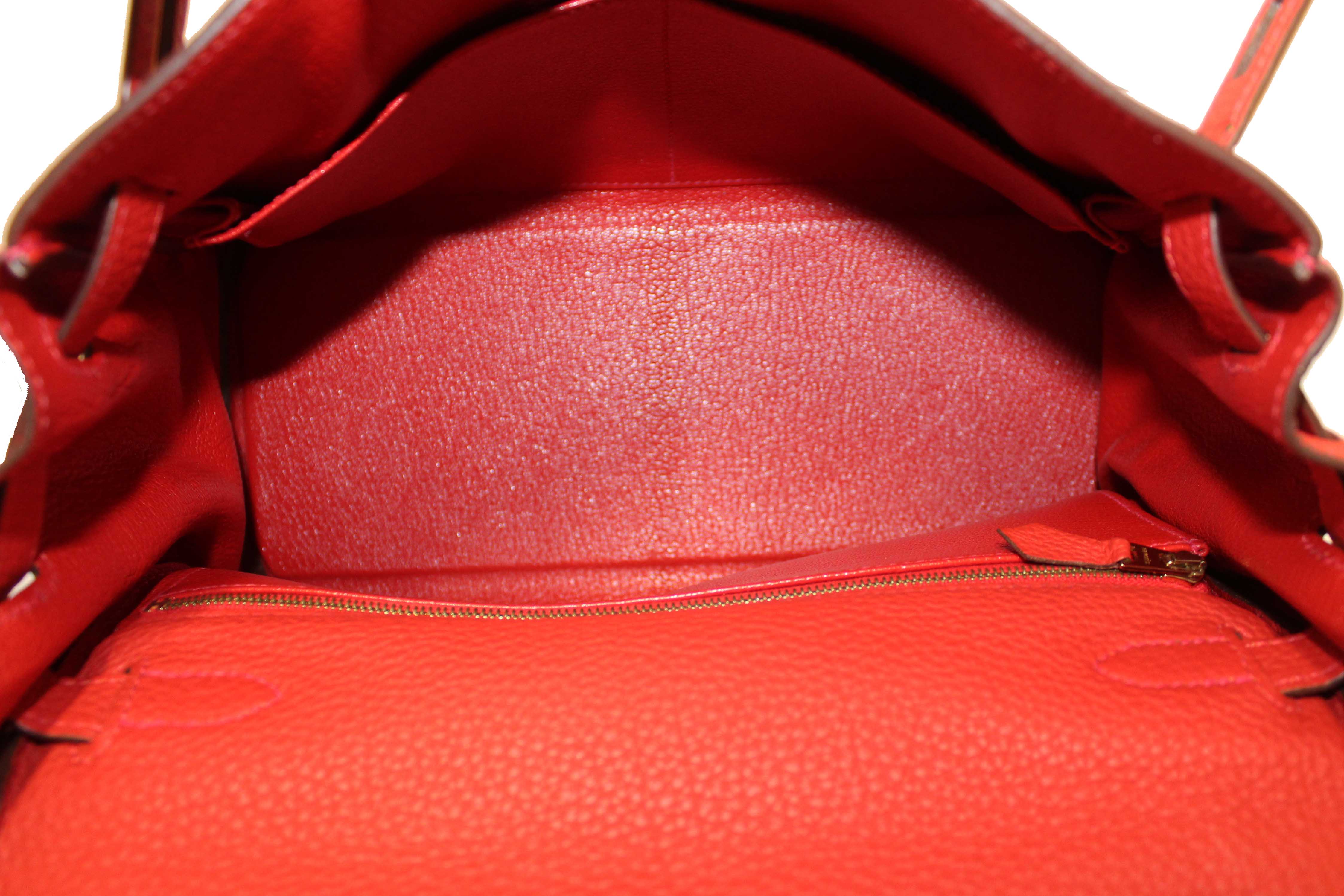 Authentic Hermes Rouge Pivoine Togo Leather Kelly Retourne 28 Handbag/Shoulder Bag