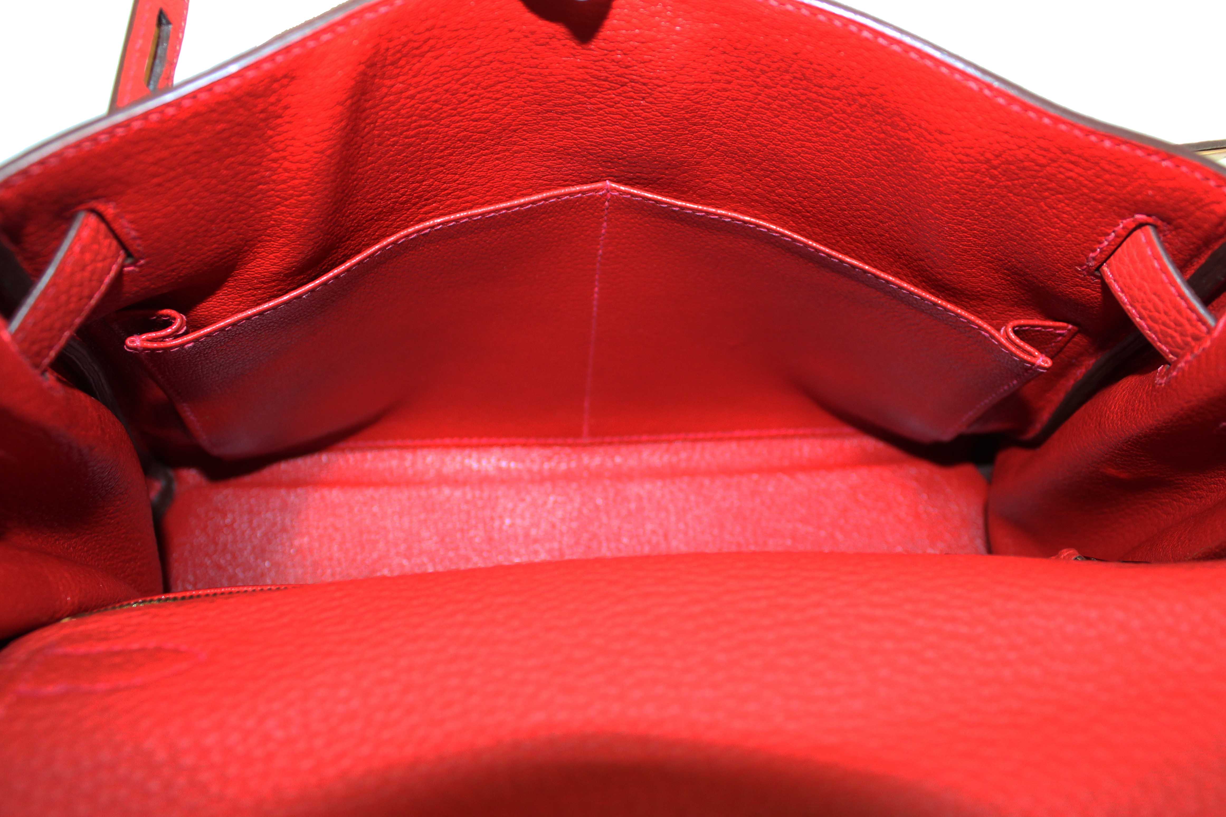 Authentic Hermes Rouge Pivoine Togo Leather Kelly Retourne 28 Handbag/Shoulder Bag