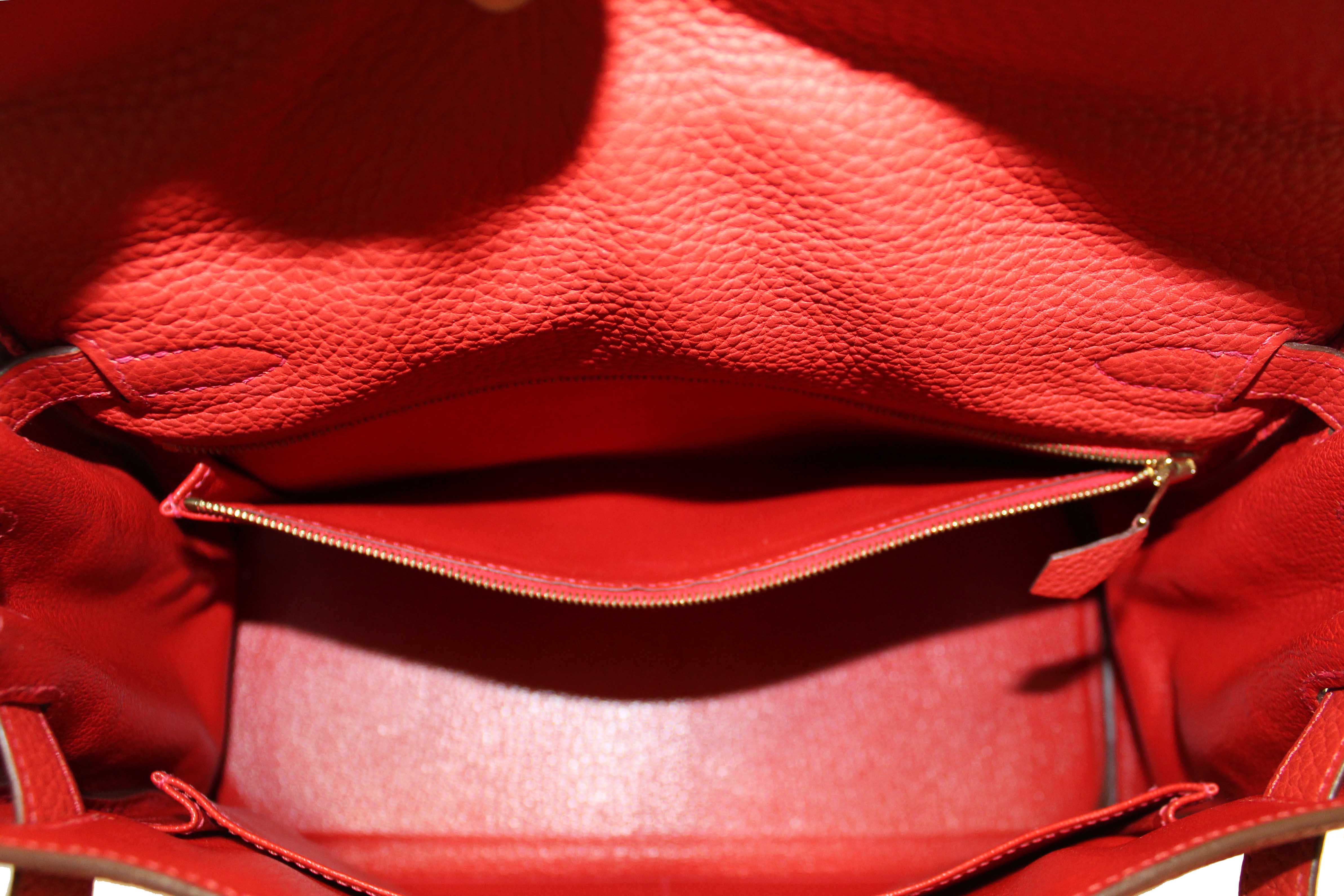 Authentic Hermes Rouge Pivoine Togo Leather Kelly Retourne 28 Handbag/Shoulder Bag