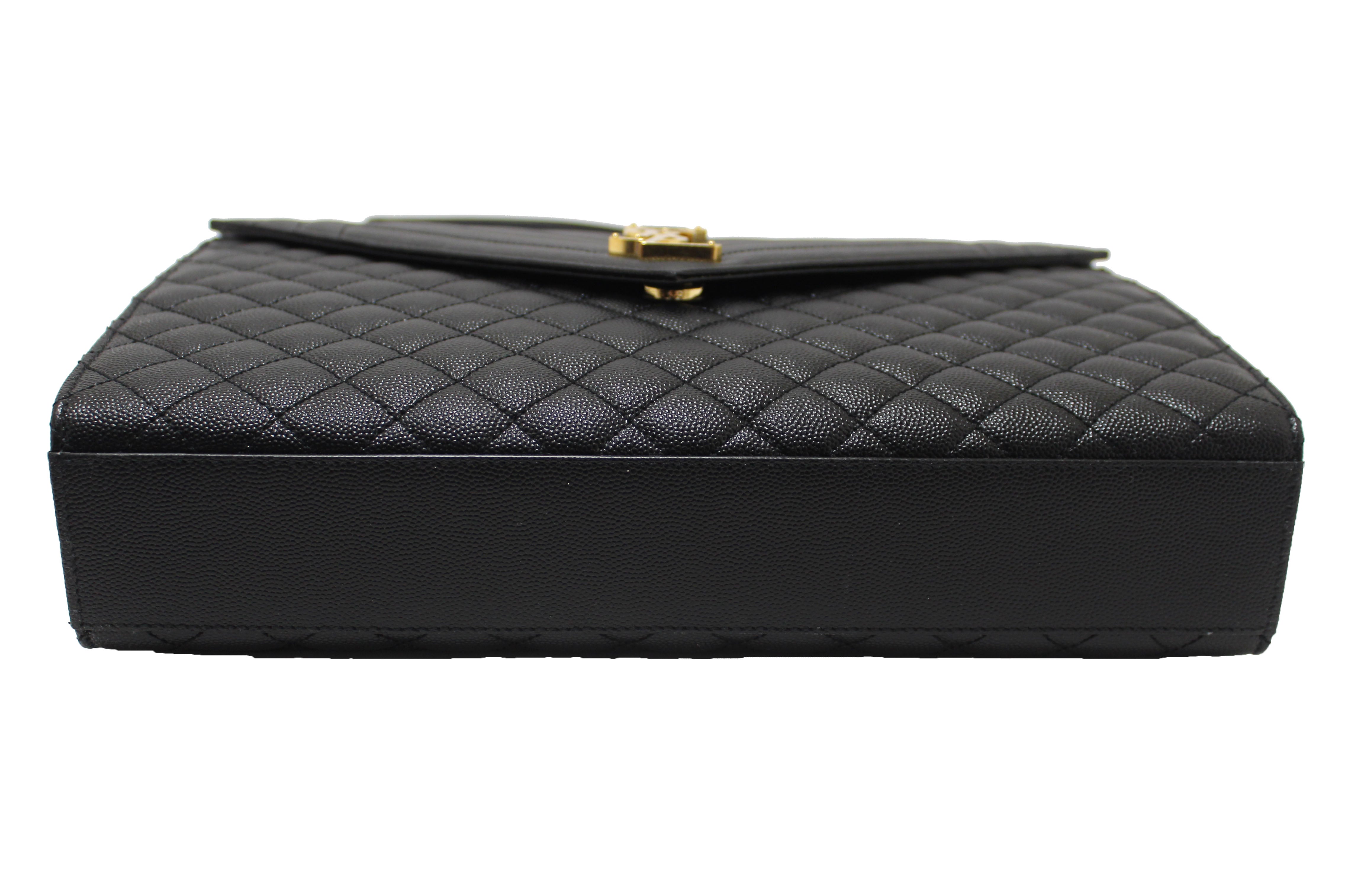 Authentic Saint Laurent Black Matelasse Grain De Poudre Embossed Leather Large Envelope Bag