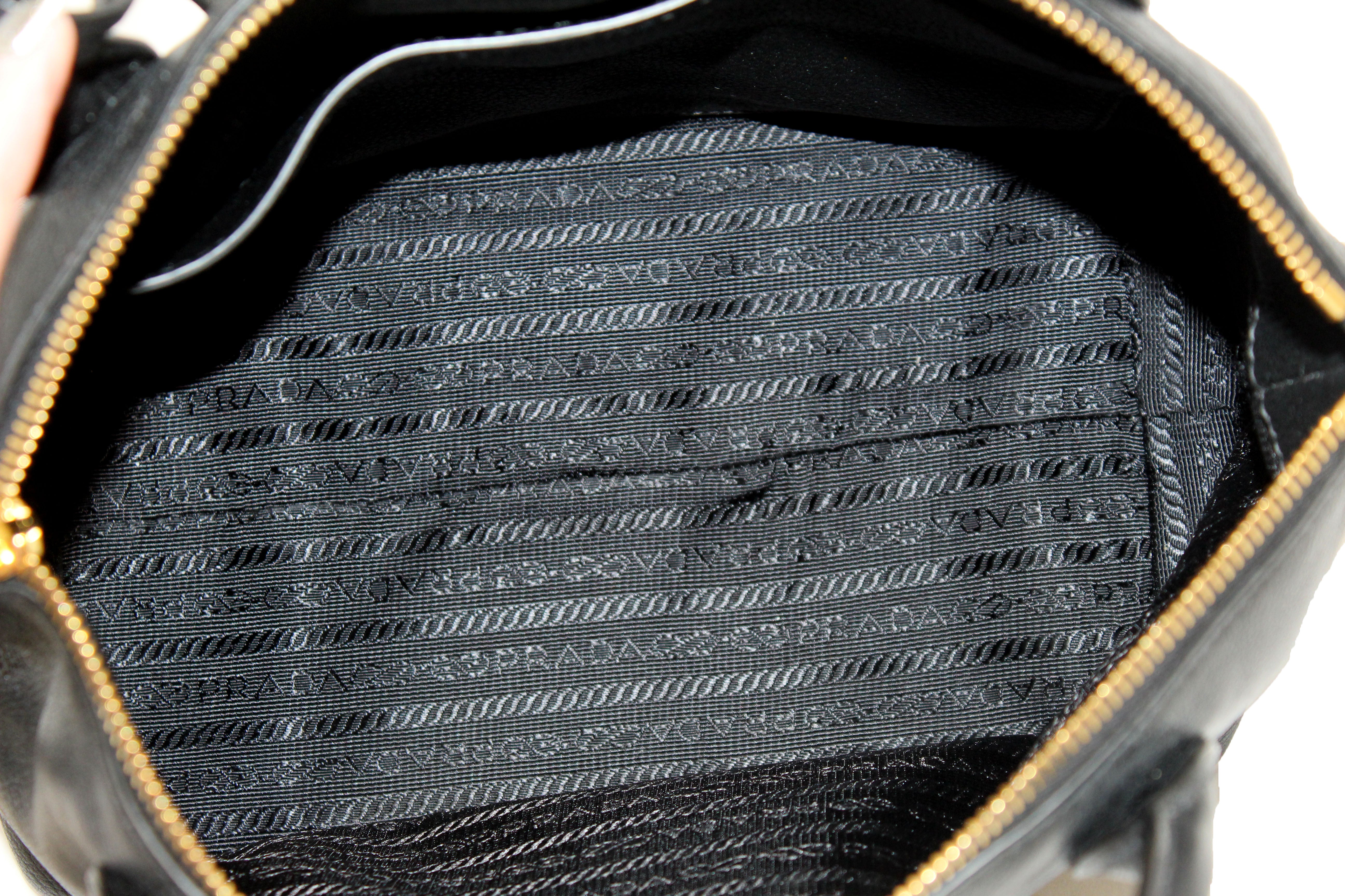 Authentic Prada Black Soft Leather Small Zipper Tote Bag