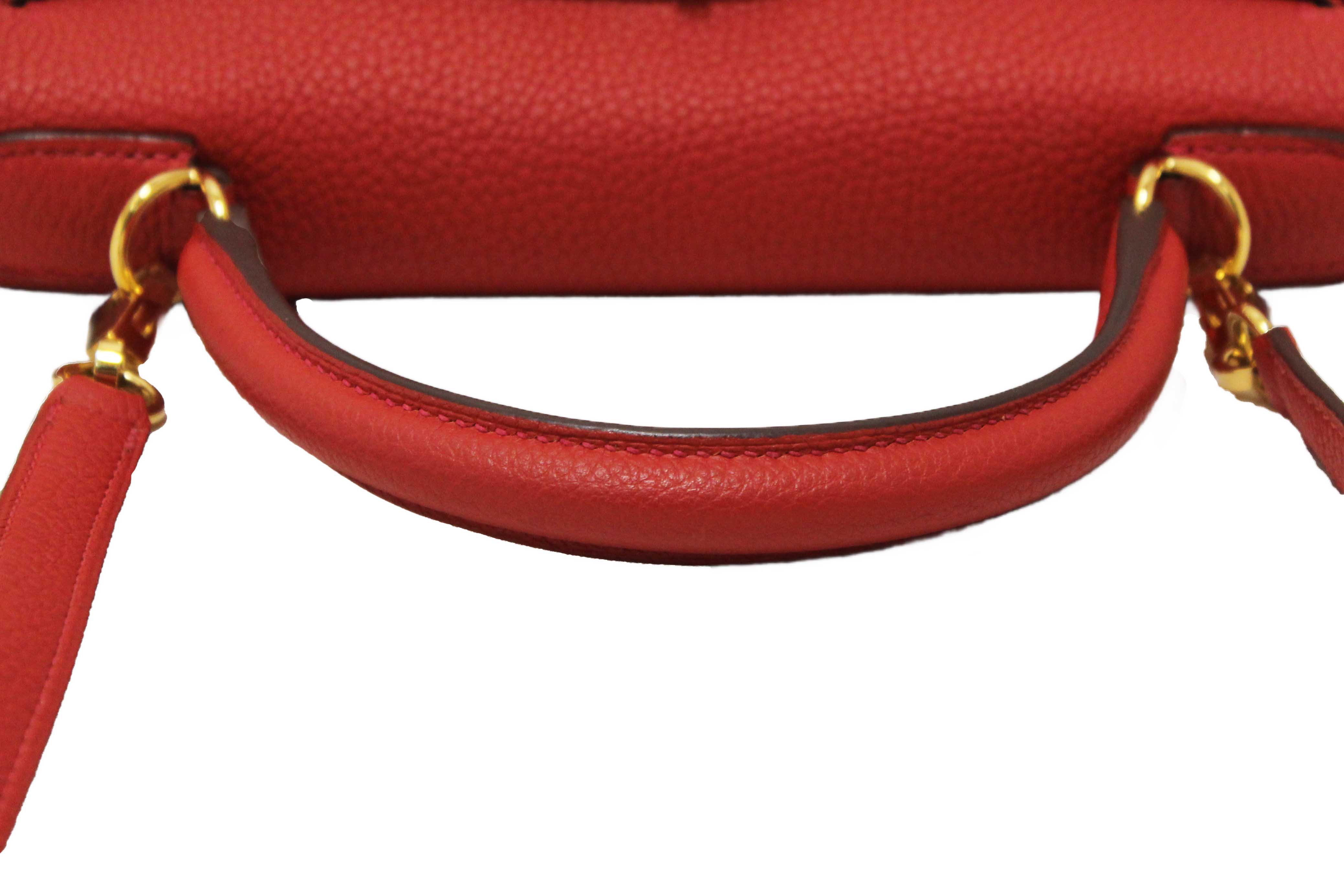 Authentic Hermes Rouge Pivoine Togo Leather Kelly Retourne 28 Handbag/Shoulder Bag