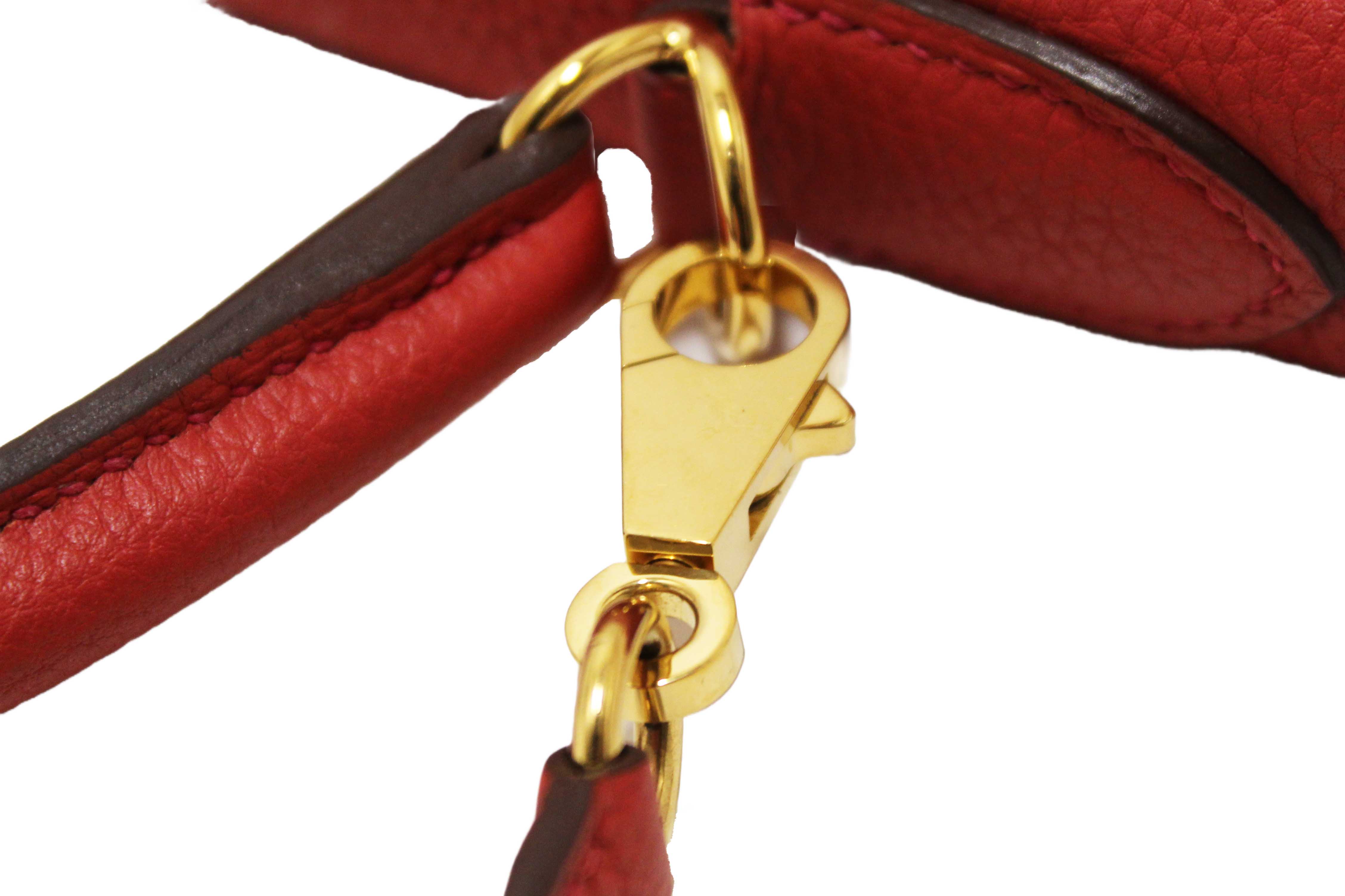 Authentic Hermes Rouge Pivoine Togo Leather Kelly Retourne 28 Handbag/Shoulder Bag