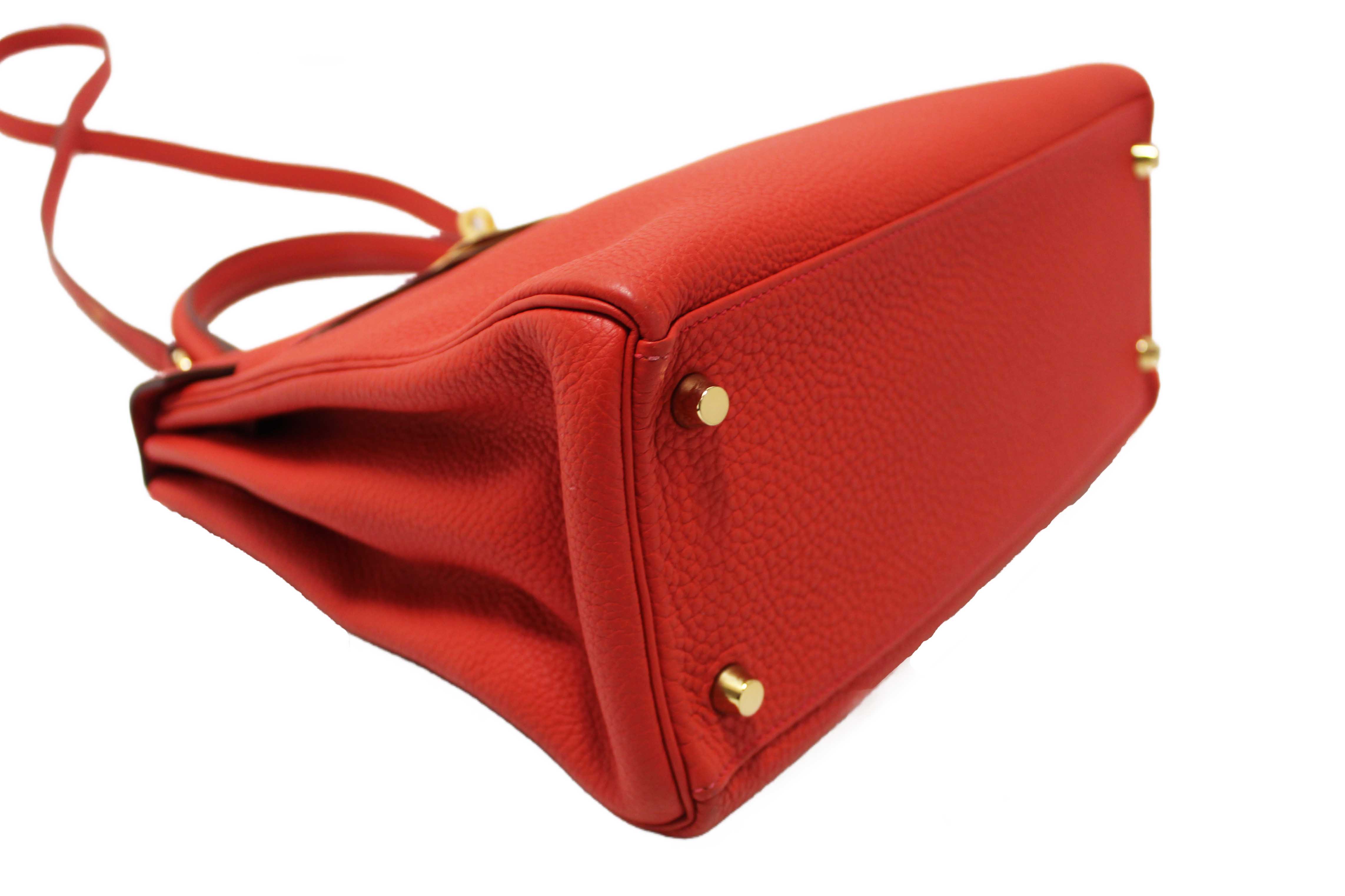 Authentic Hermes Rouge Pivoine Togo Leather Kelly Retourne 28 Handbag/Shoulder Bag