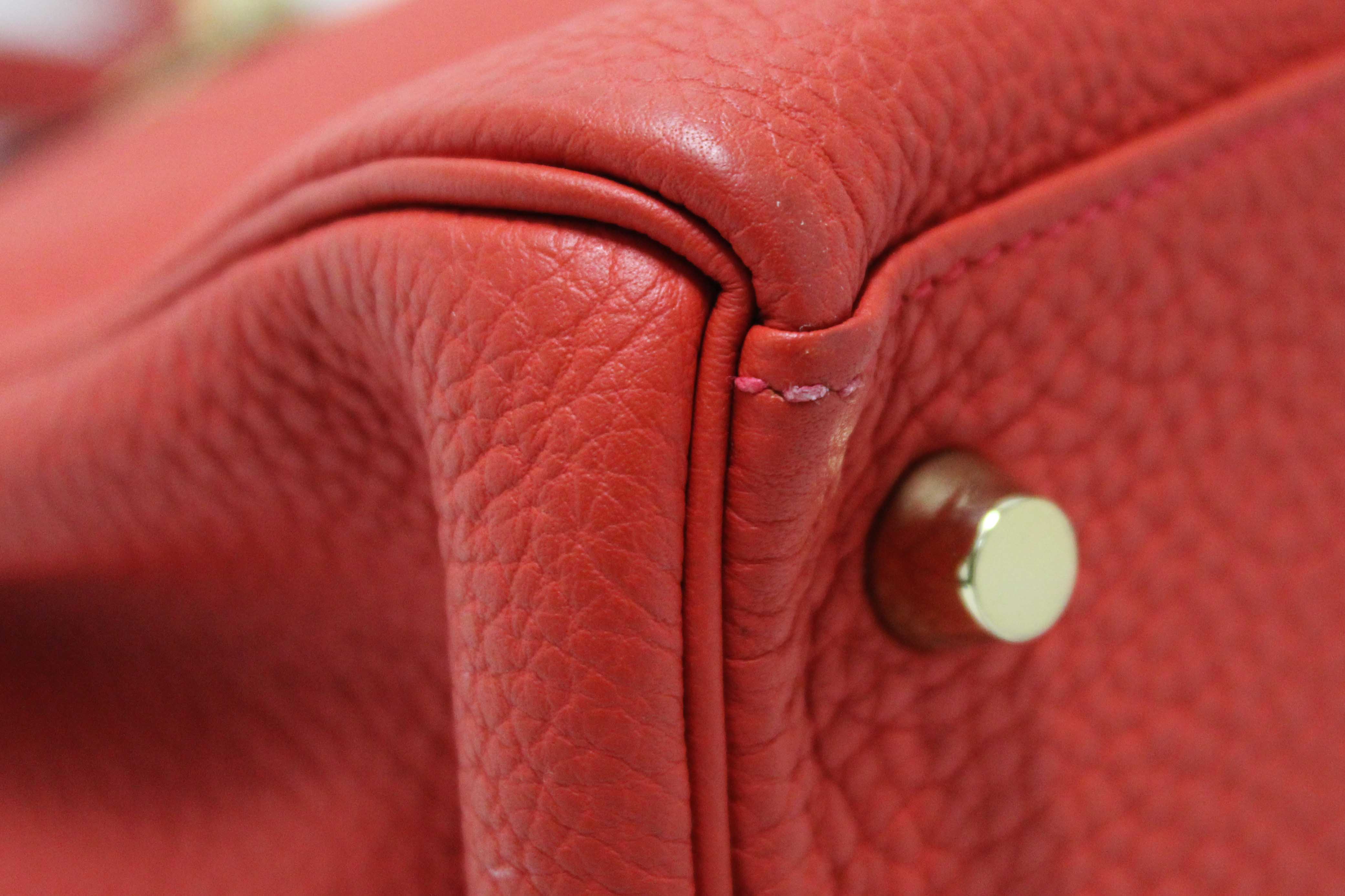 Authentic Hermes Rouge Pivoine Togo Leather Kelly Retourne 28 Handbag/Shoulder Bag