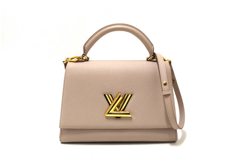 Authentic Louis Vuitton Greige Grey Taurillon Leather Twist One Handle MM Bag