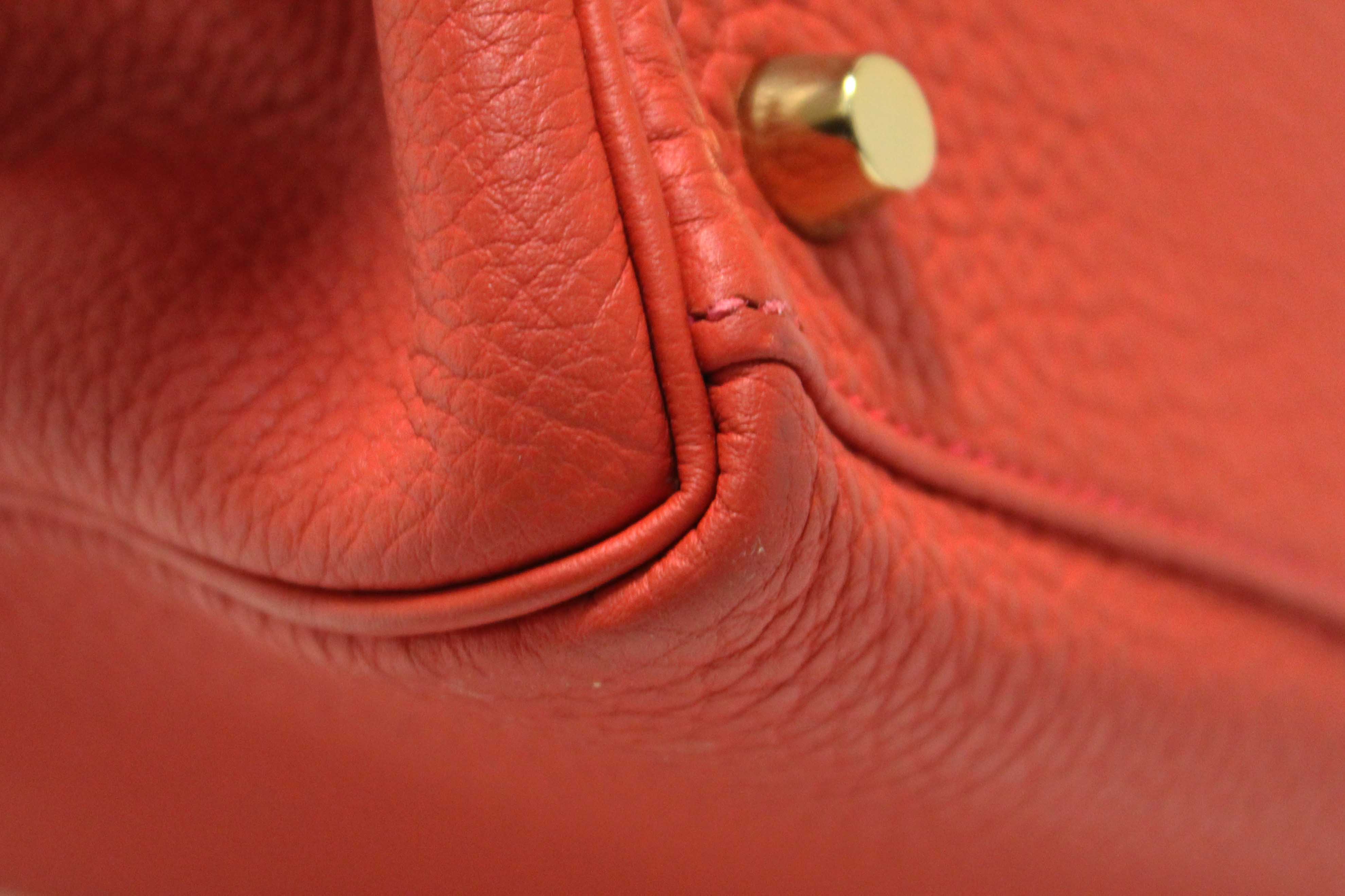 Authentic Hermes Rouge Pivoine Togo Leather Kelly Retourne 28 Handbag/Shoulder Bag