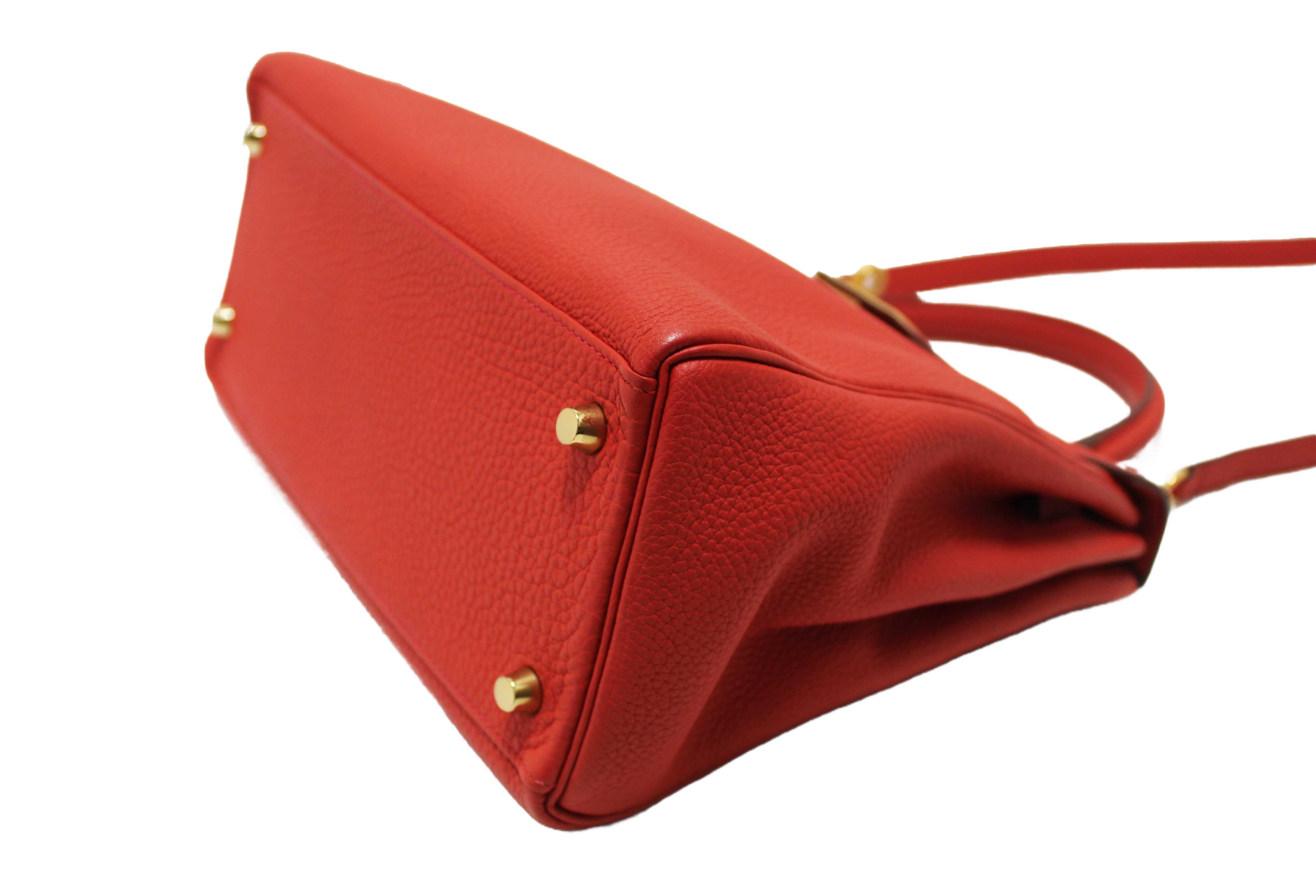 Authentic Hermes Rouge Pivoine Togo Leather Kelly Retourne 28 Handbag/Shoulder Bag