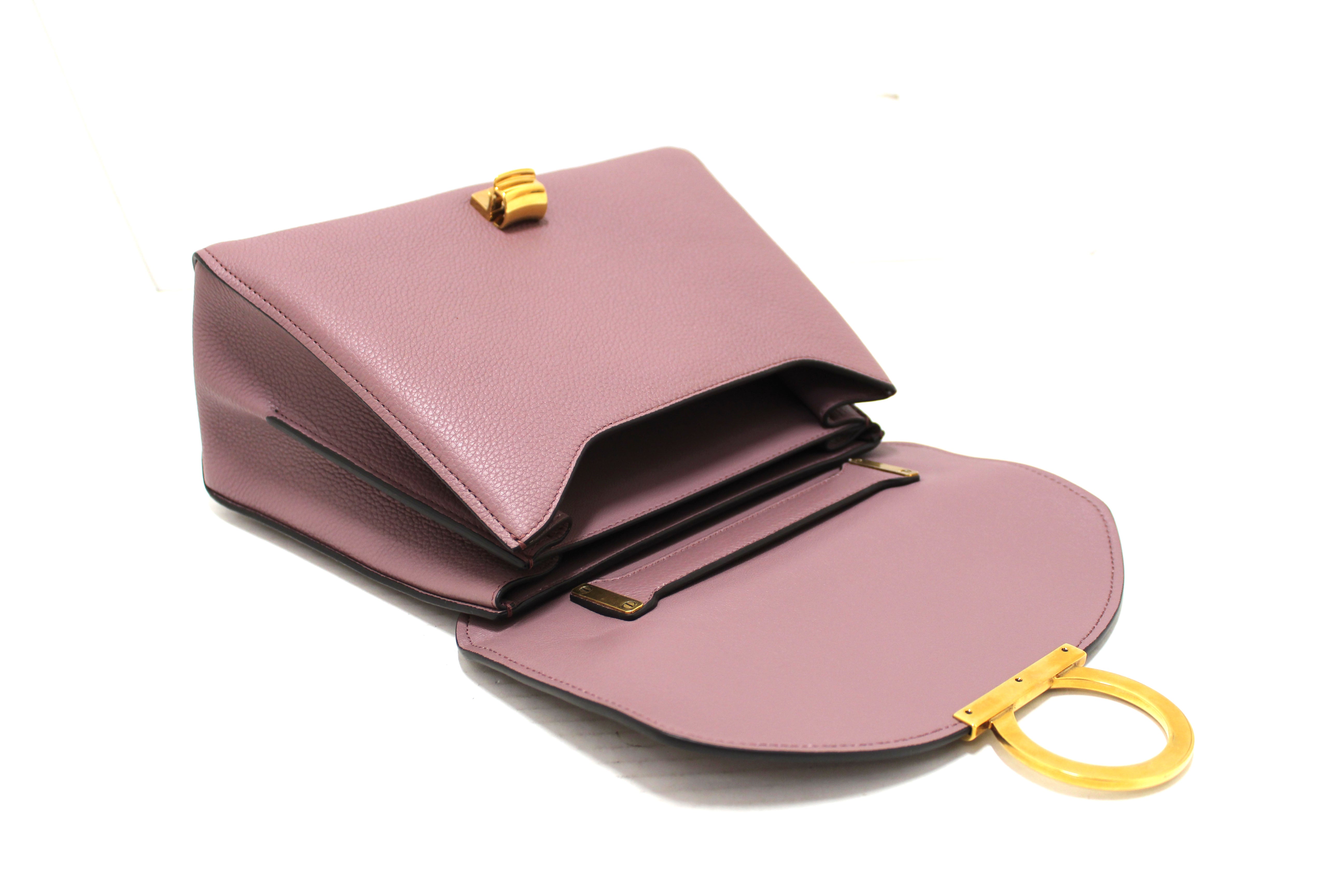 Authentic Salvatore Ferragamo Purple Pebbled Calf Leather Margot Small Top Handle Satchel Bag