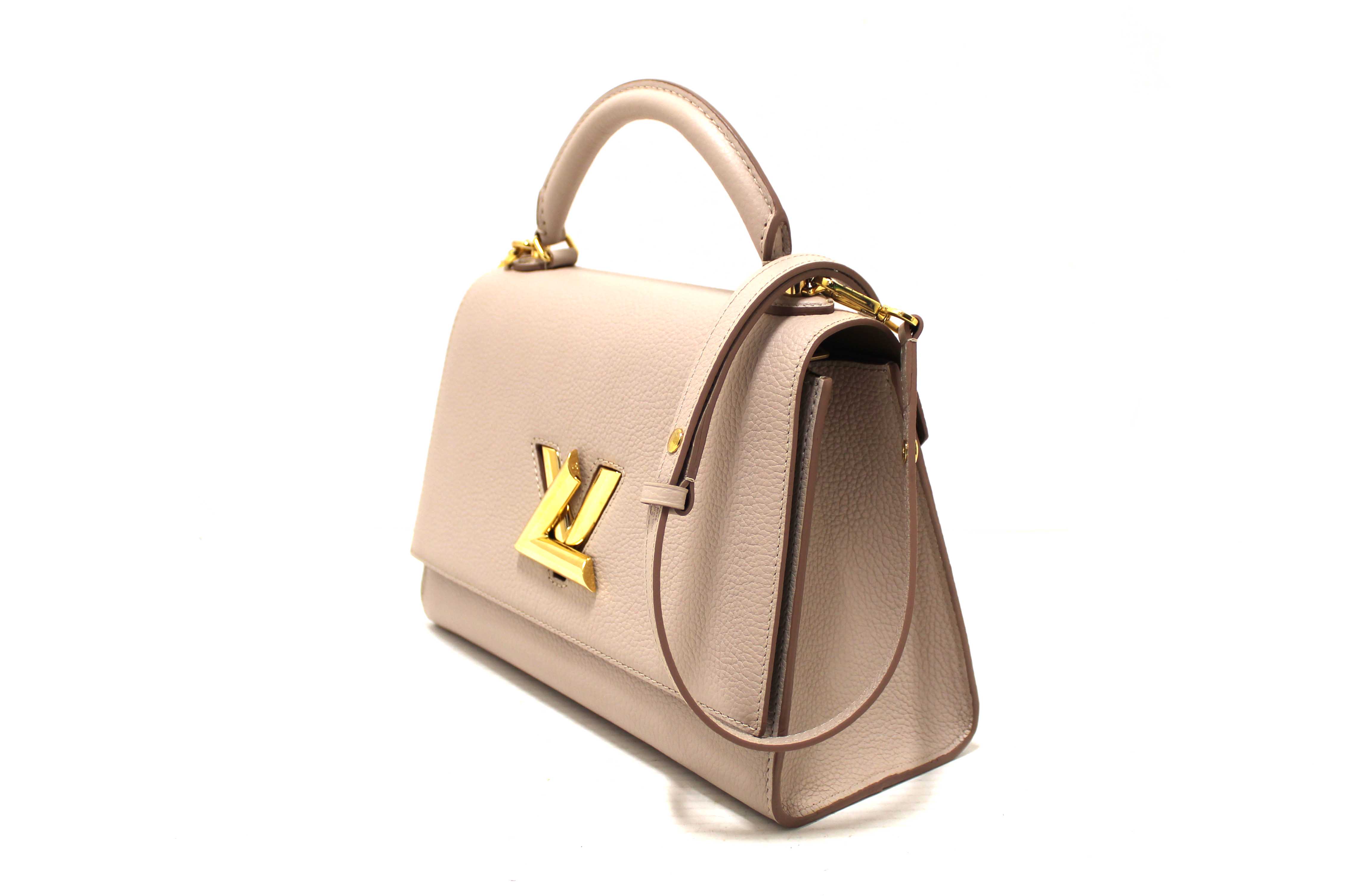 Authentic Louis Vuitton Greige Grey Taurillon Leather Twist One Handle MM Bag