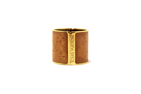 Authentic Louis Vuitton Calfskin Monogram Embossed Skin Ring Size 8