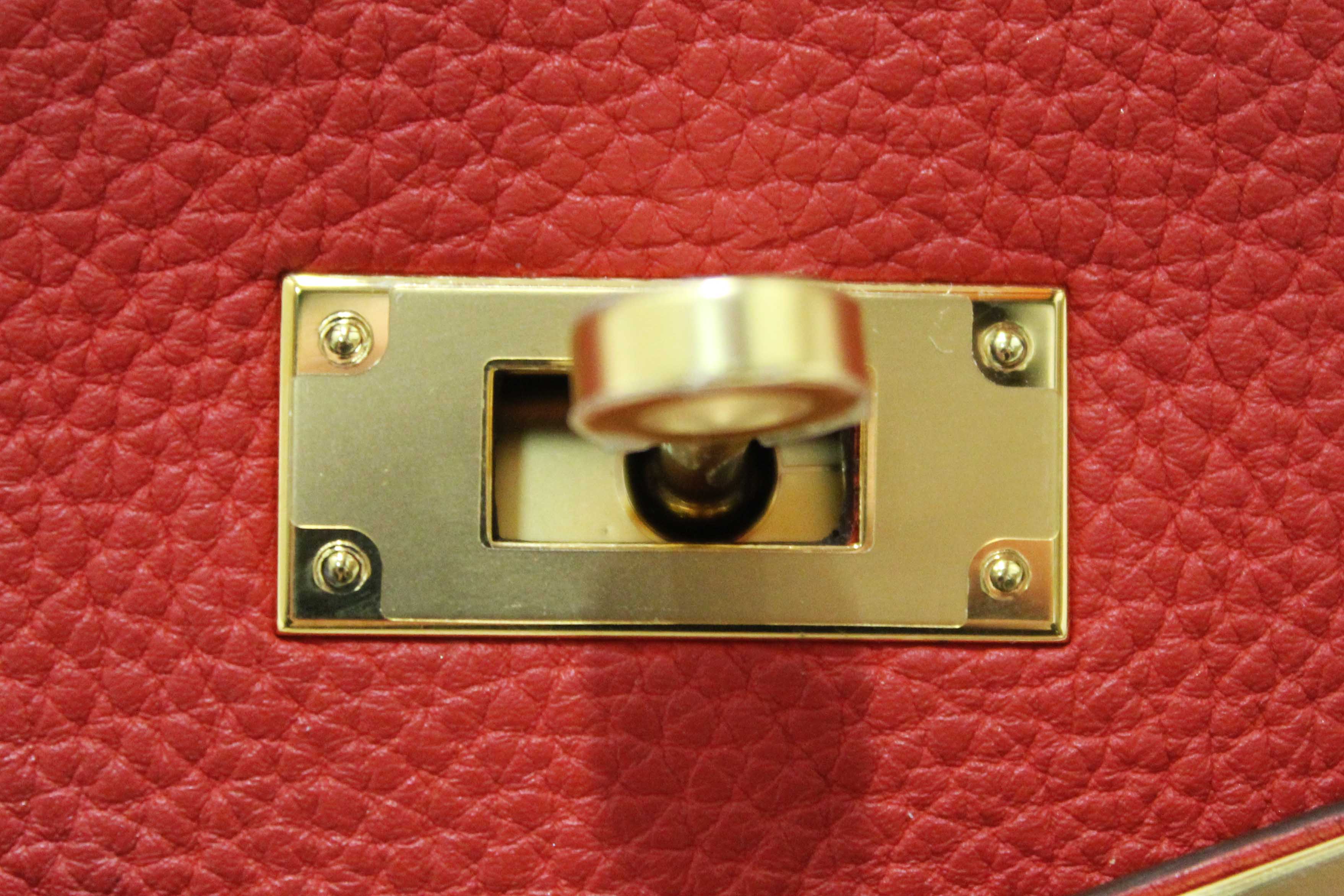 Authentic Hermes Rouge Pivoine Togo Leather Kelly Retourne 28 Handbag/Shoulder Bag