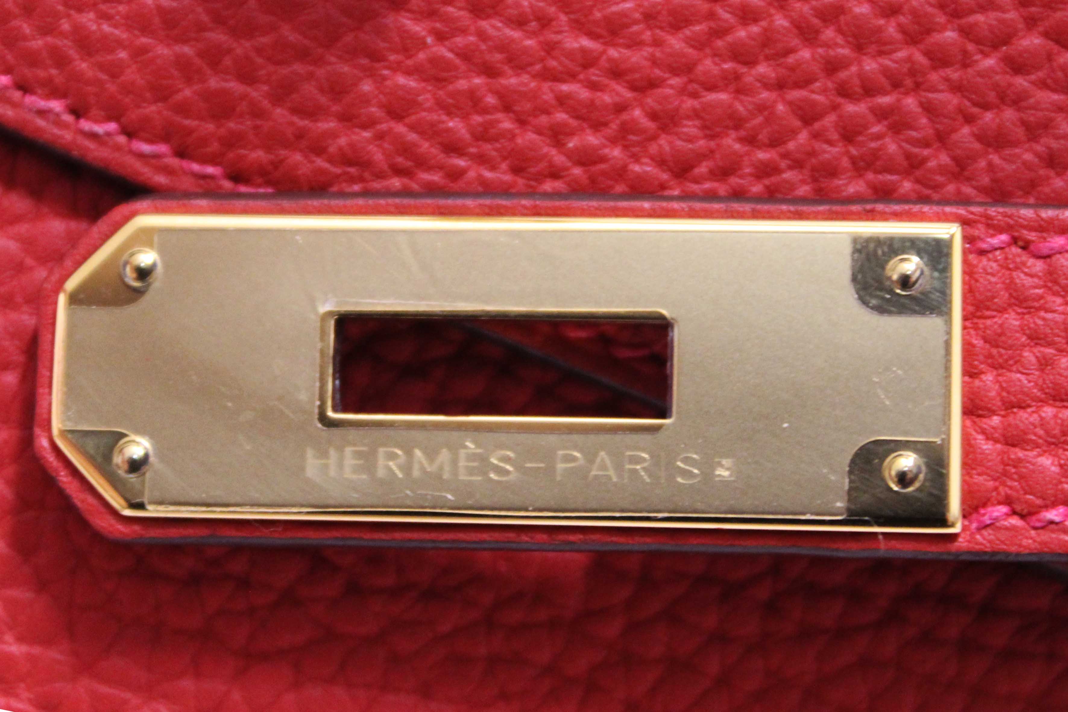 Authentic Hermes Rouge Pivoine Togo Leather Kelly Retourne 28 Handbag/Shoulder Bag