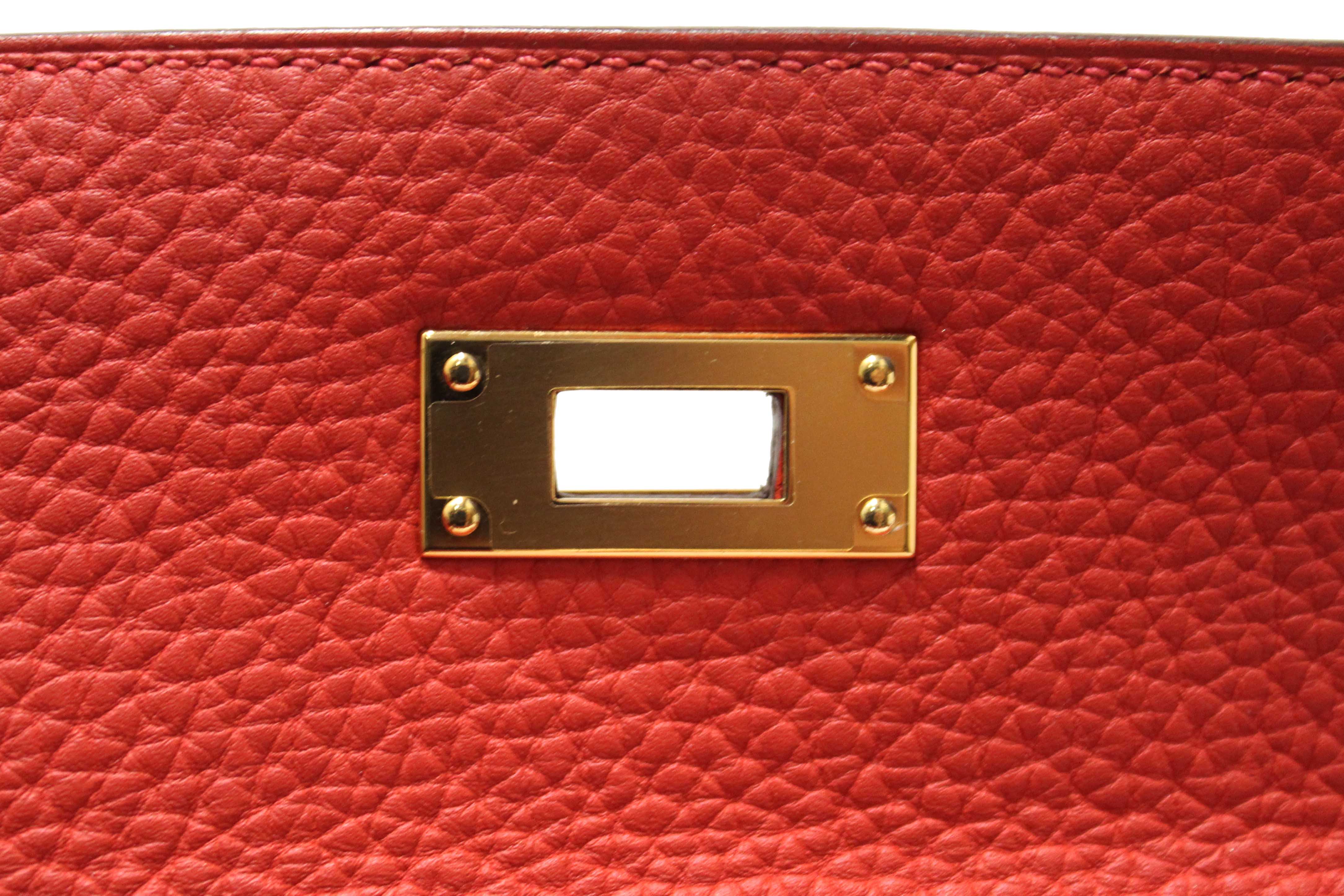 Authentic Hermes Rouge Pivoine Togo Leather Kelly Retourne 28 Handbag/Shoulder Bag