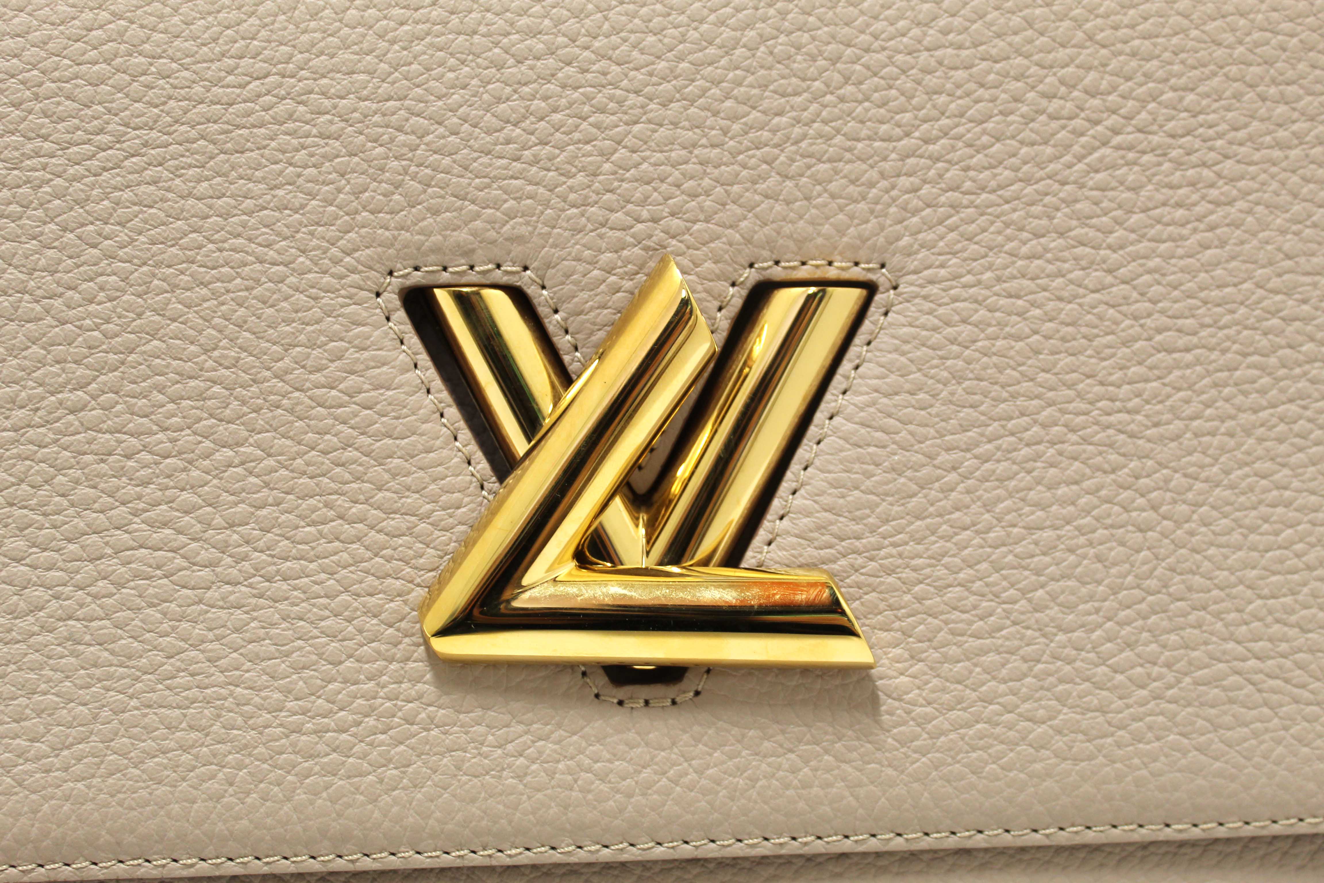 Authentic Louis Vuitton Greige Grey Taurillon Leather Twist One Handle MM Bag