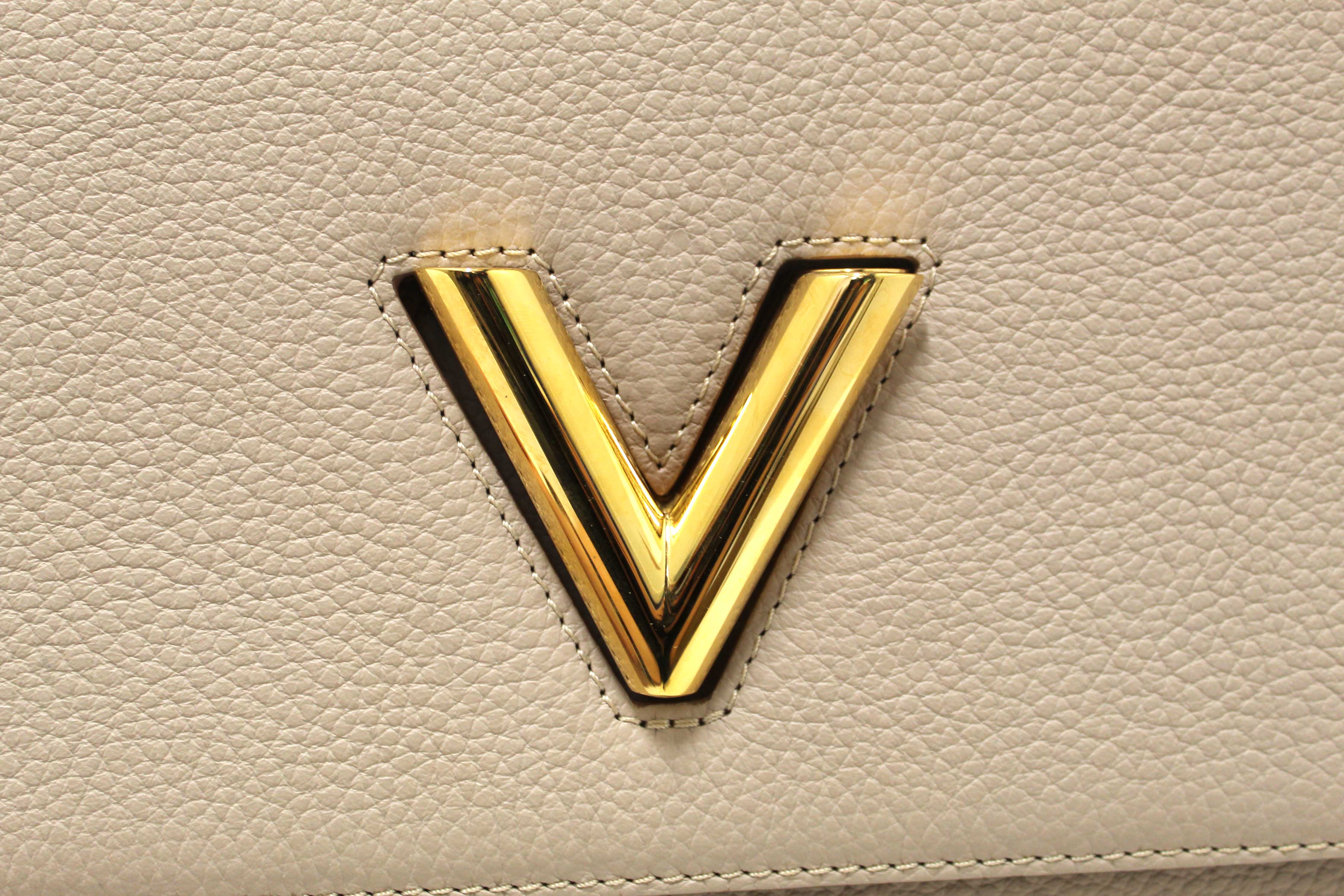 Authentic Louis Vuitton Greige Grey Taurillon Leather Twist One Handle MM Bag