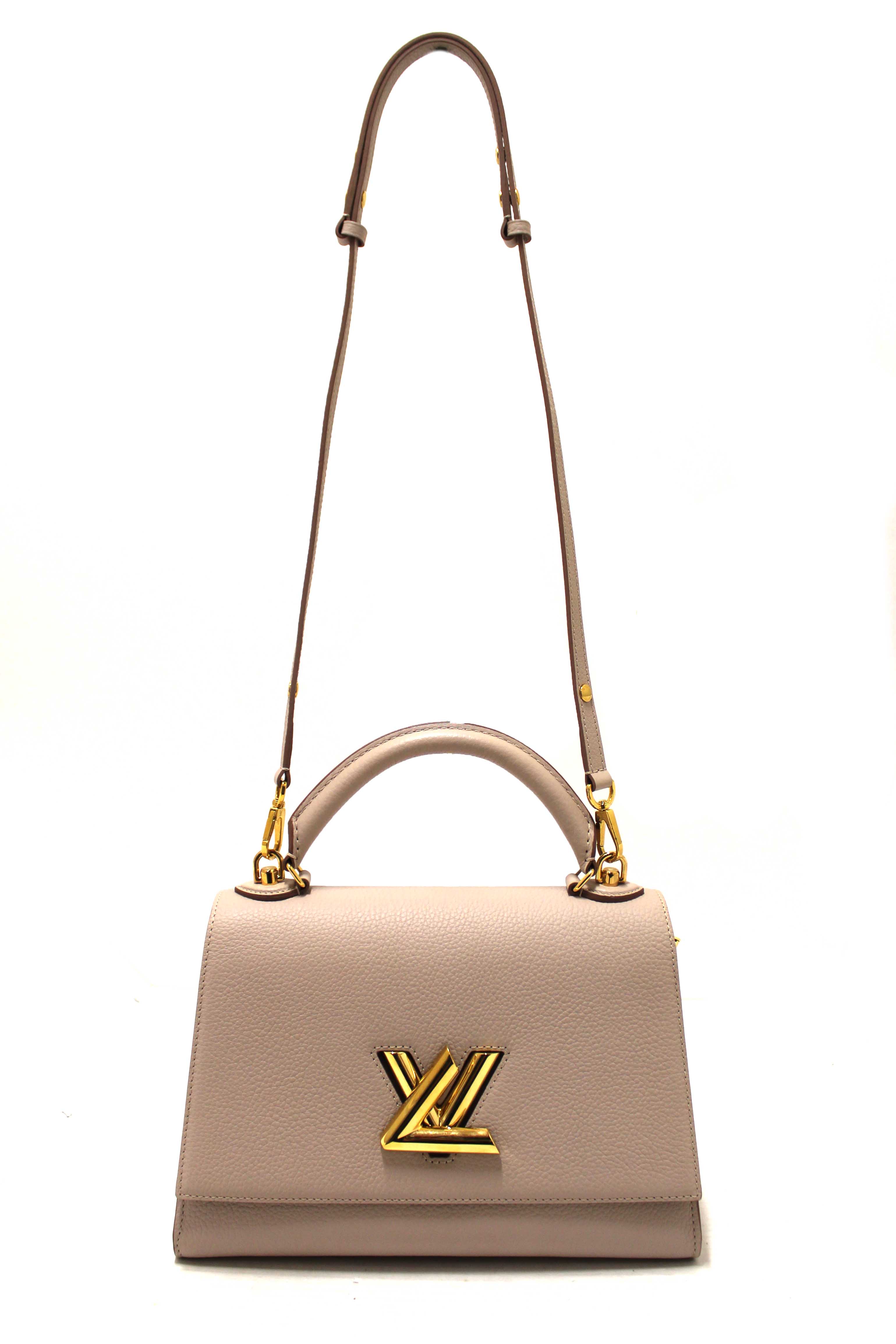 Authentic Louis Vuitton Greige Grey Taurillon Leather Twist One Handle MM Bag