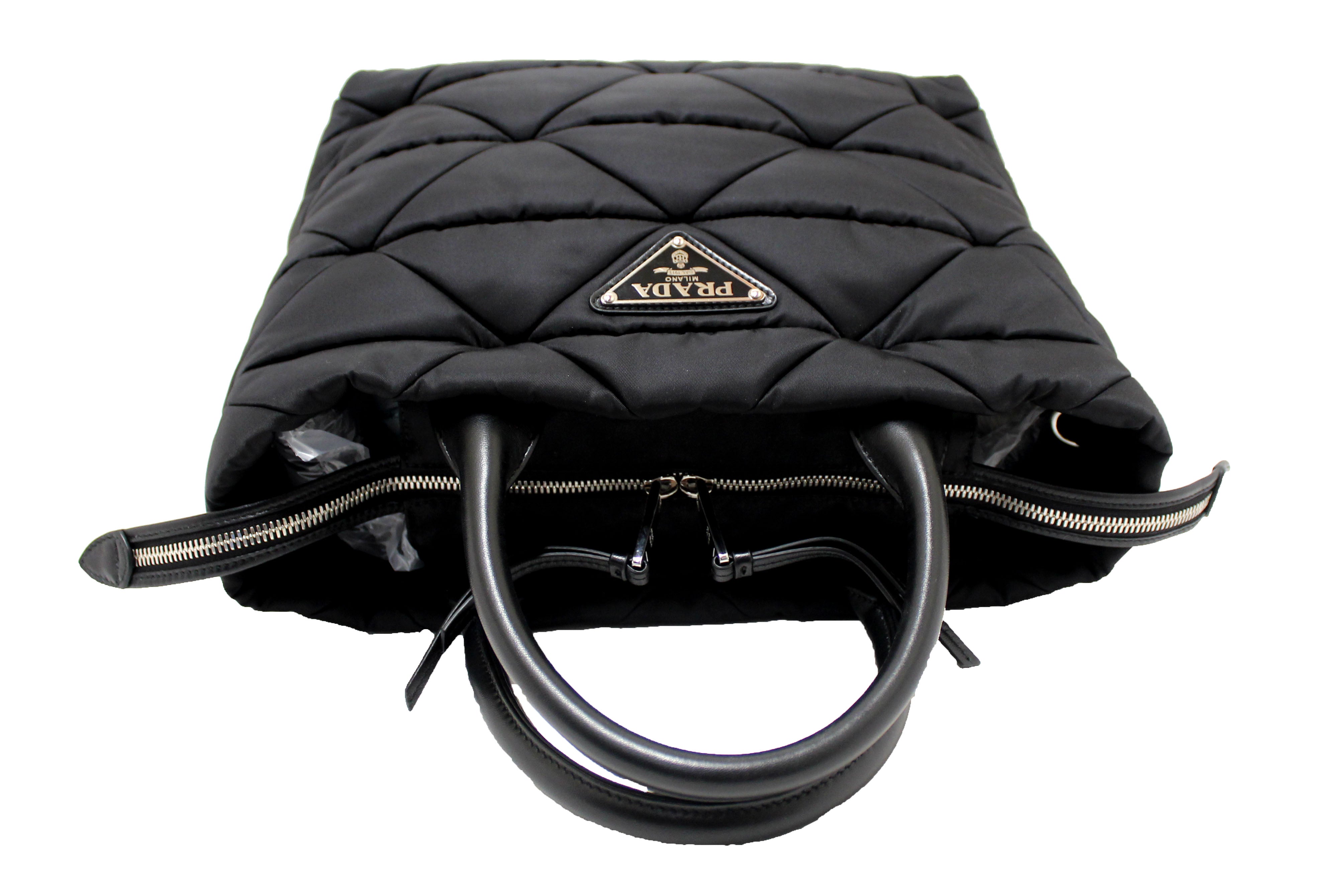 Authentic Prada Black Re-Nylon Padded Small Tote Bag