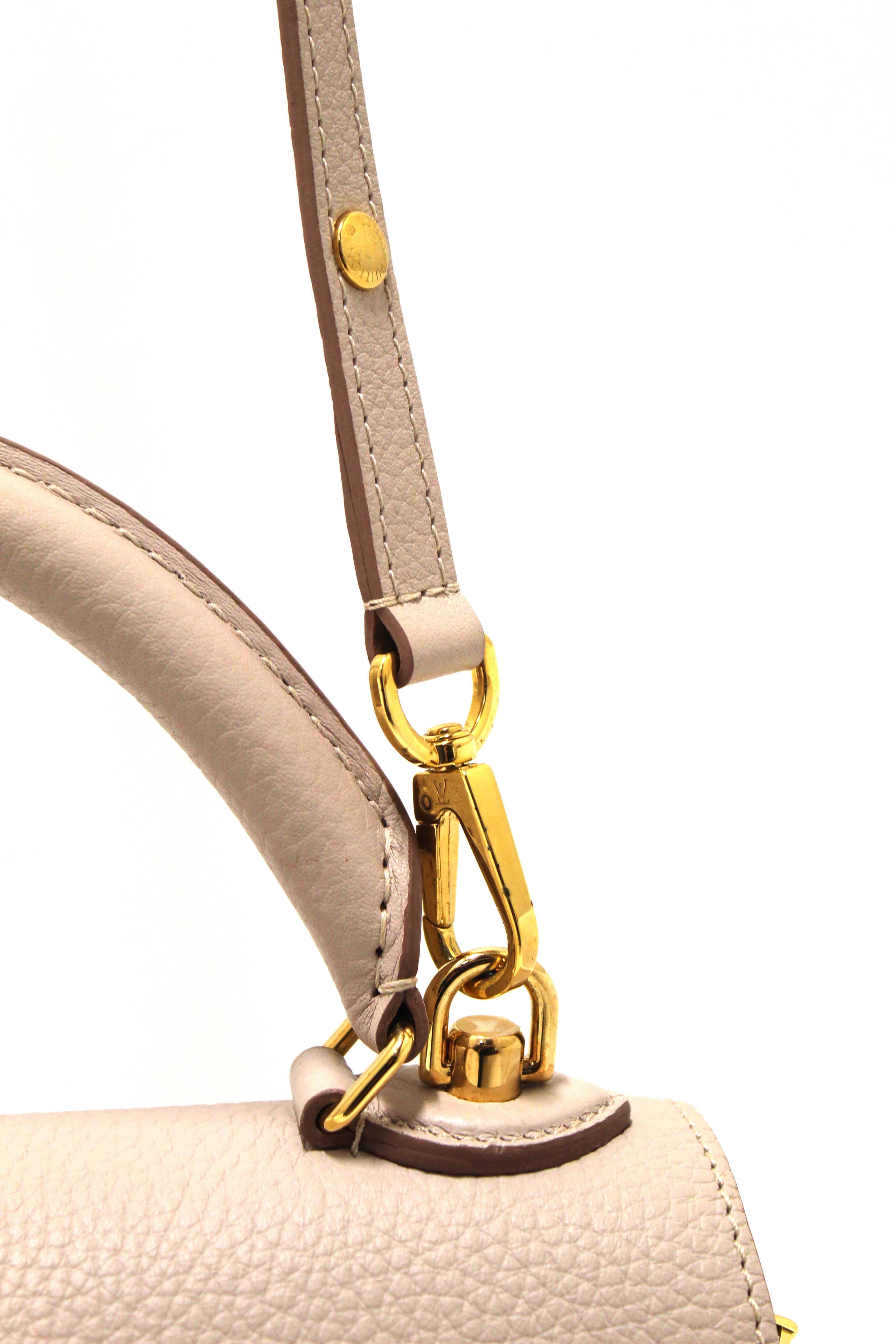 Authentic Louis Vuitton Greige Grey Taurillon Leather Twist One Handle MM Bag
