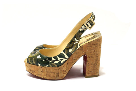 Authentic Christian Louboutin Dona Anna 120 Palm Leaves Wedge Heel Size 37