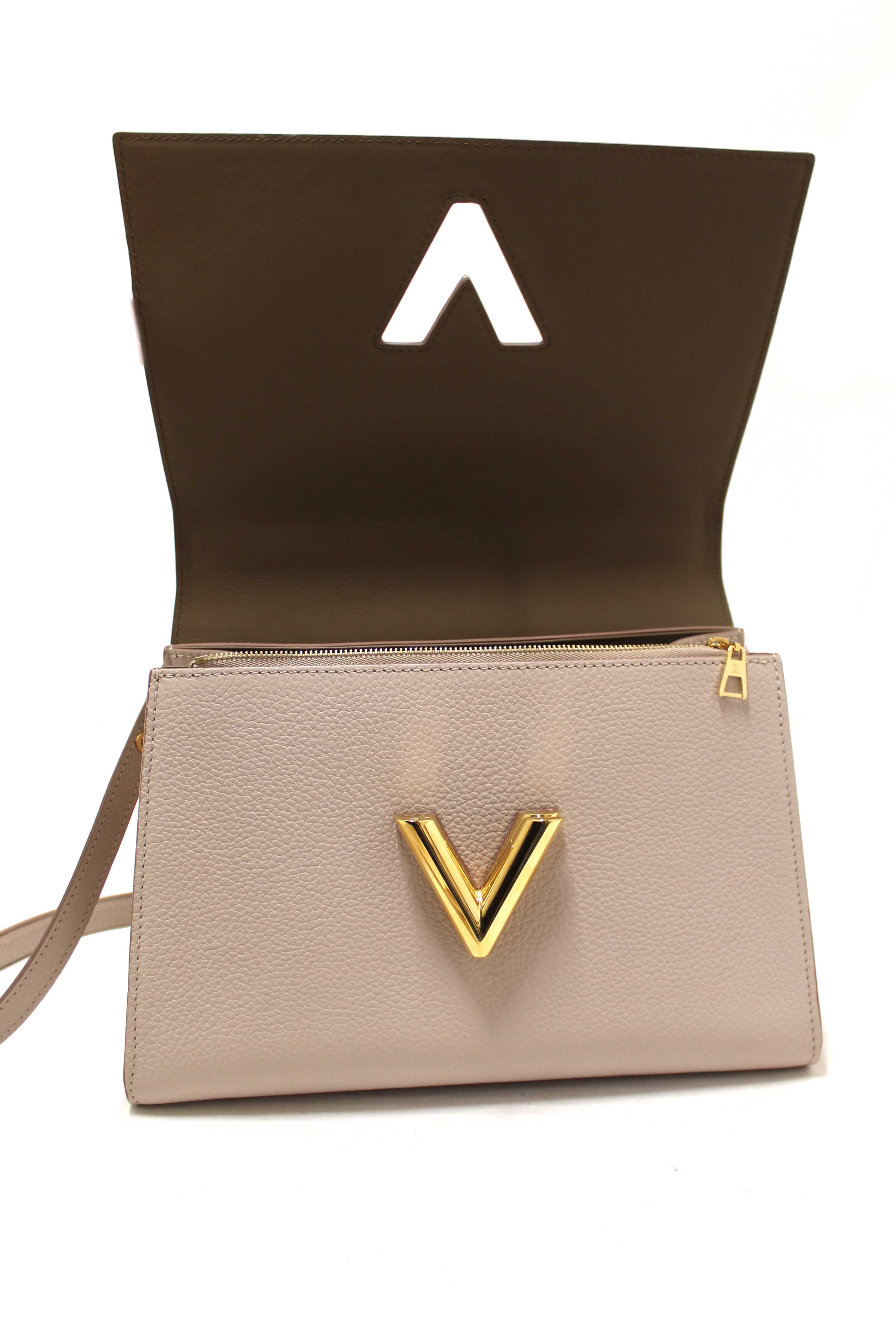 Authentic Louis Vuitton Greige Grey Taurillon Leather Twist One Handle MM Bag