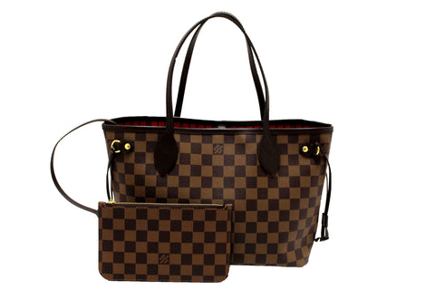 Authentic Louis Vuitton Damier Ebene Canvas Neverfull PM Shoulder Tote Bag