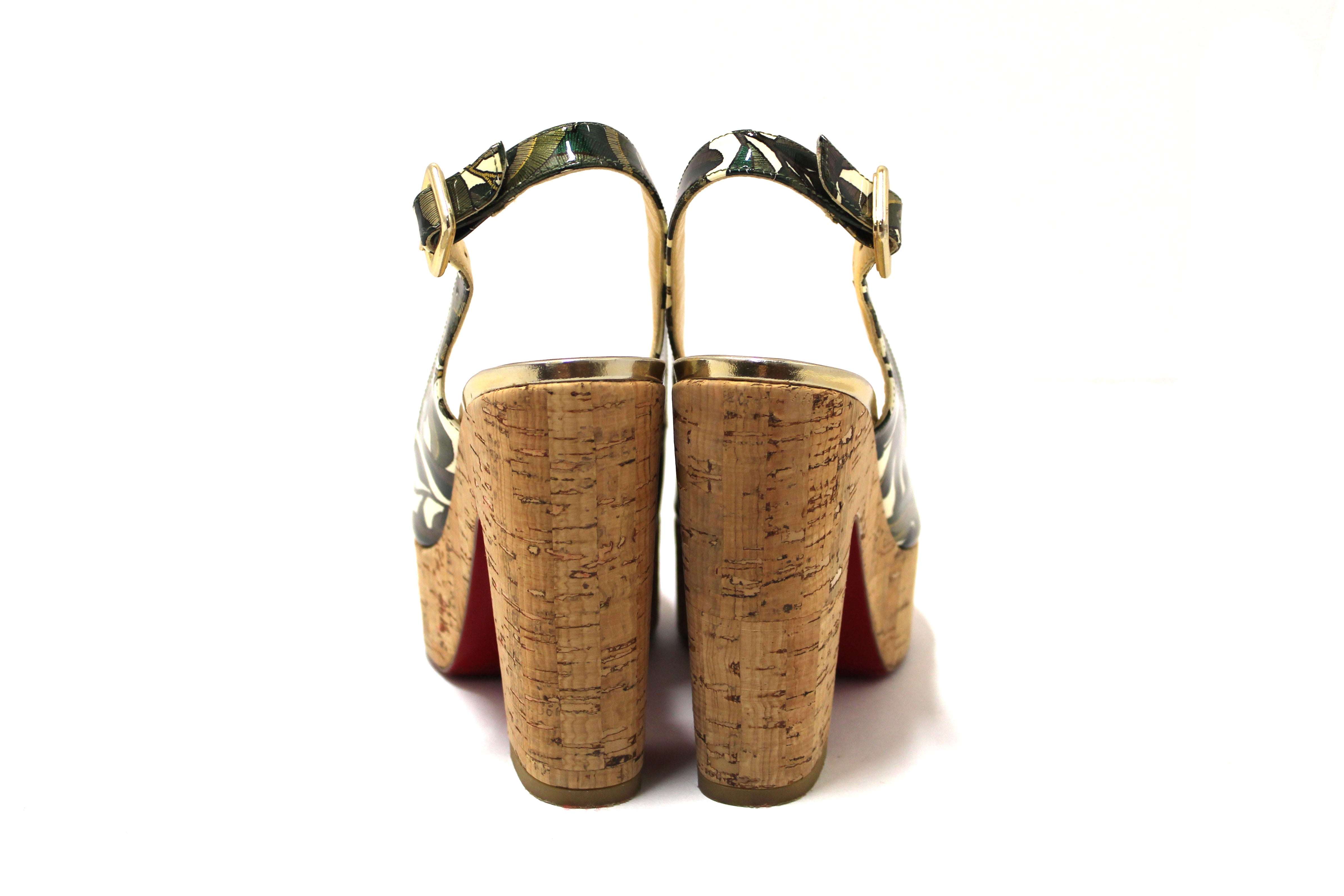 Authentic Christian Louboutin Dona Anna 120 Palm Leaves Wedge Heel