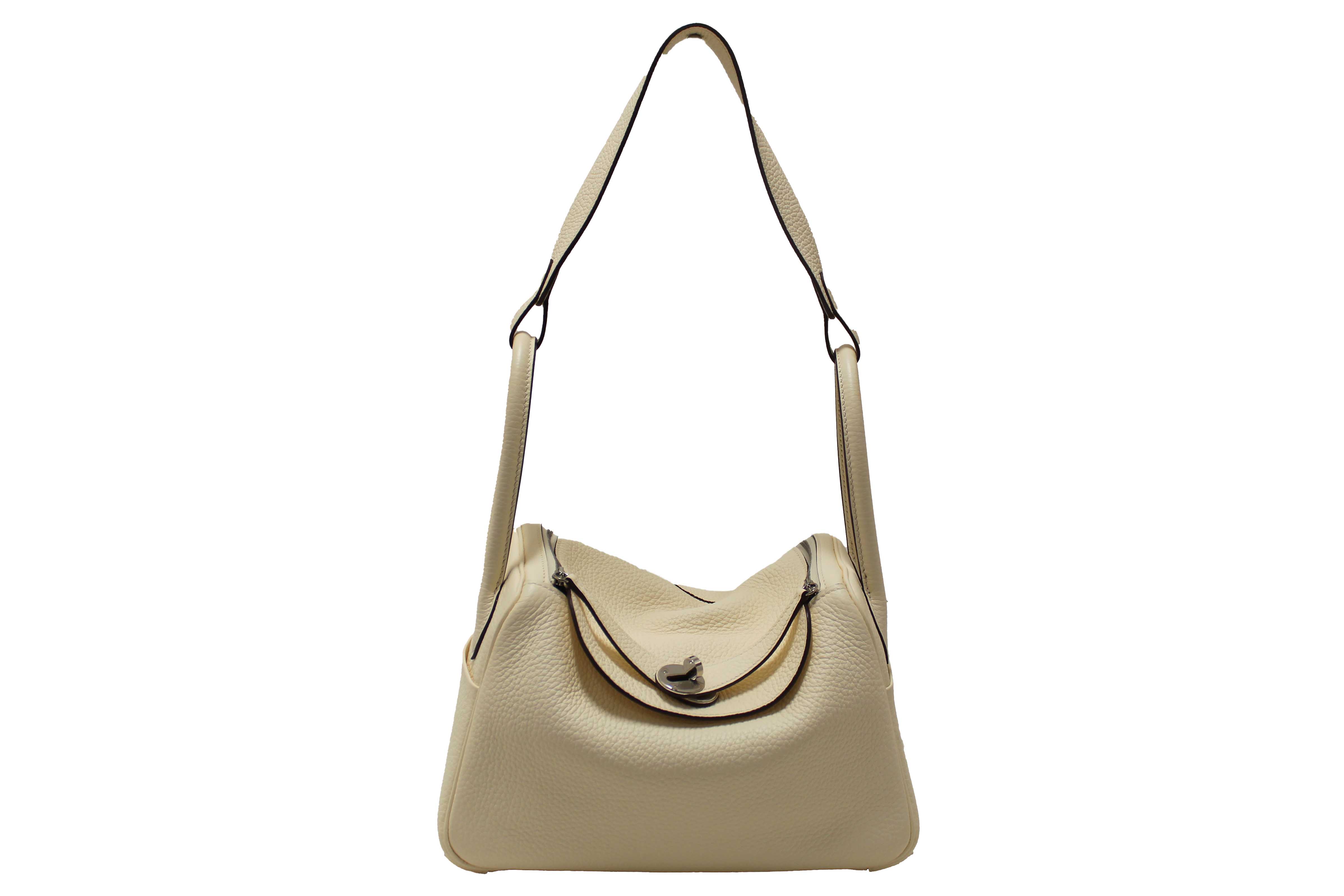 Authentic Hermes White Togo Leather Lindy 26 Handbag/Shoulder Bag