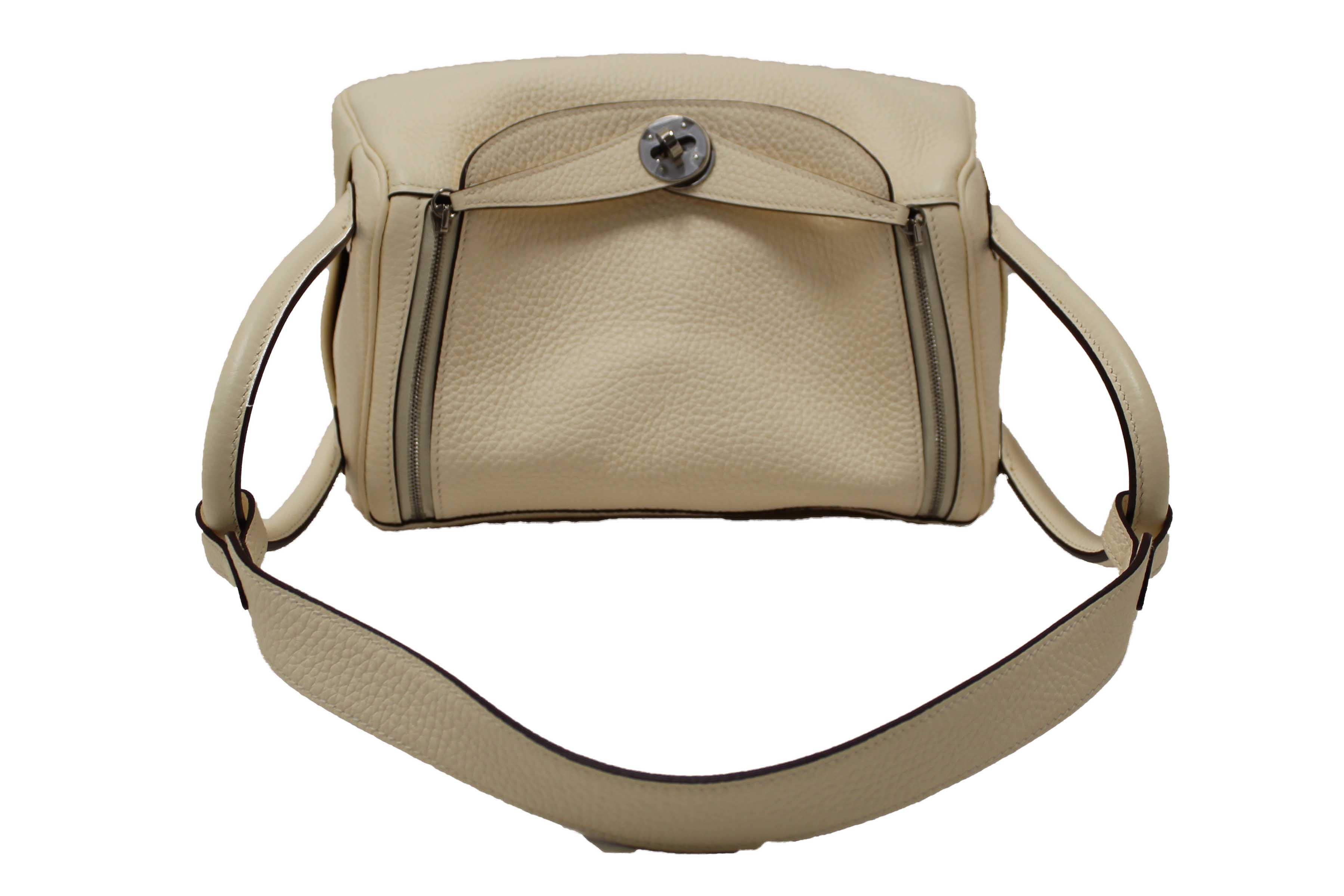 Authentic Hermes White Togo Leather Lindy 26 Handbag/Shoulder Bag