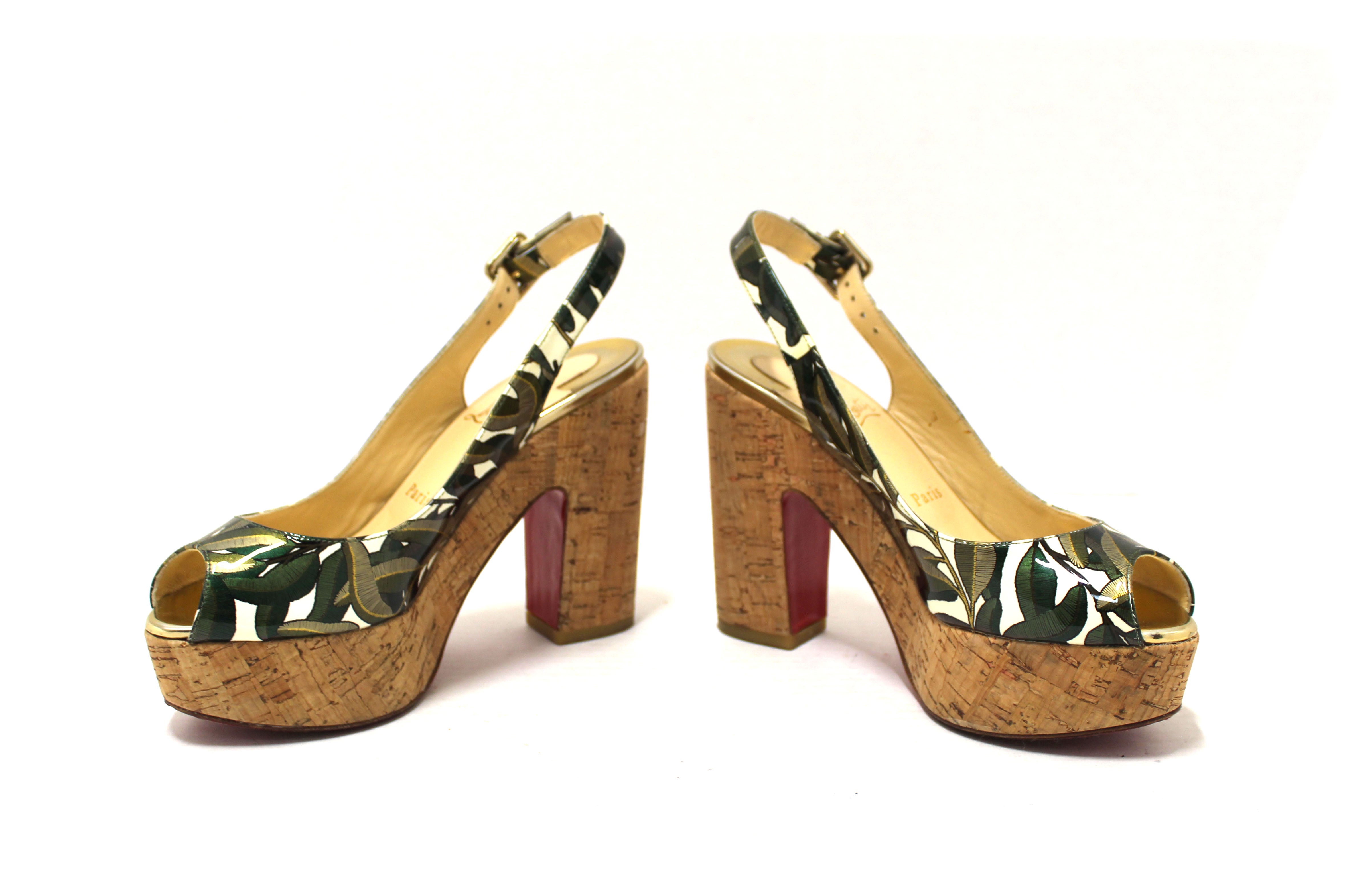 Authentic Christian Louboutin Dona Anna 120 Palm Leaves Wedge Heel Size 37