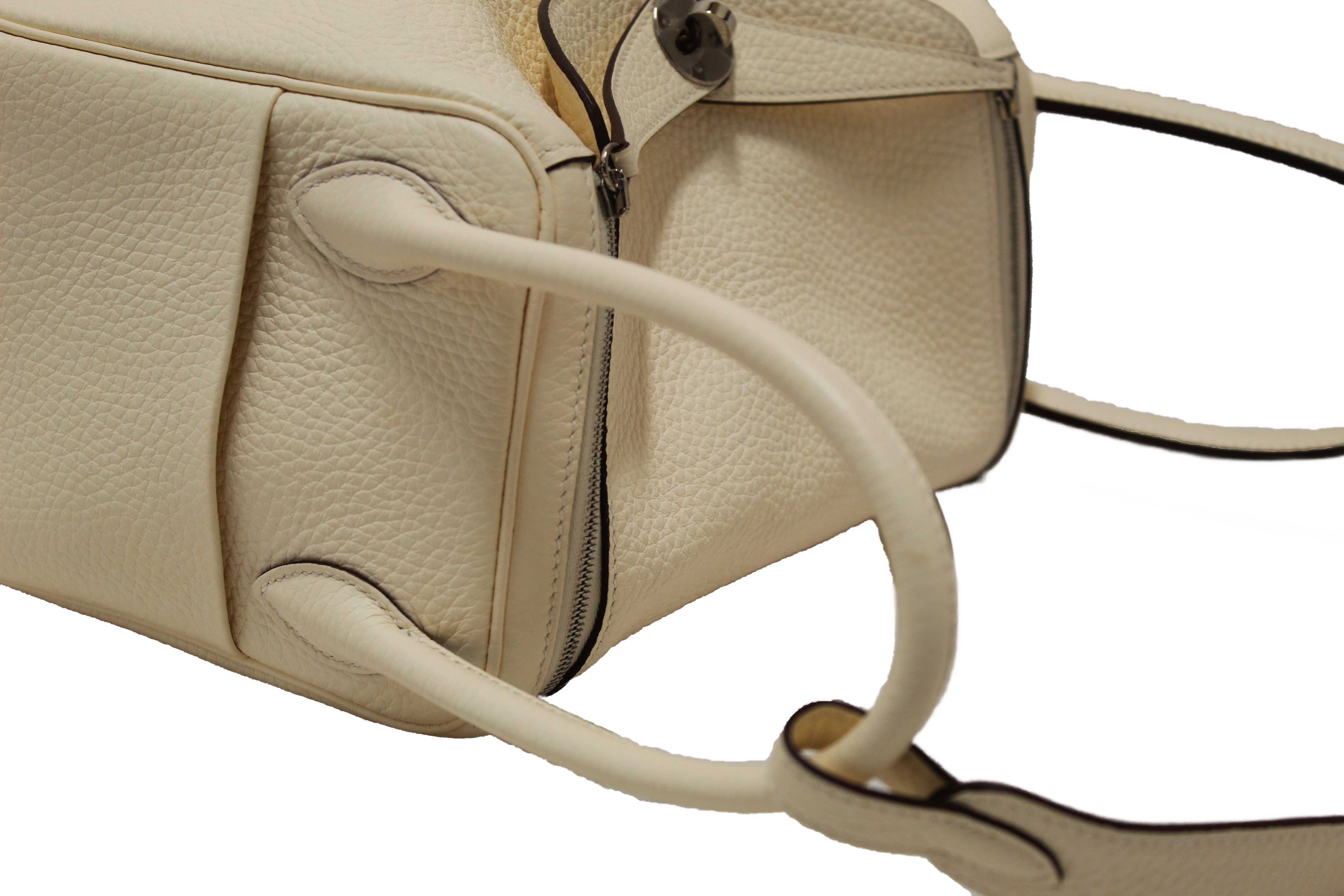 Authentic Hermes White Togo Leather Lindy 26 Handbag/Shoulder Bag