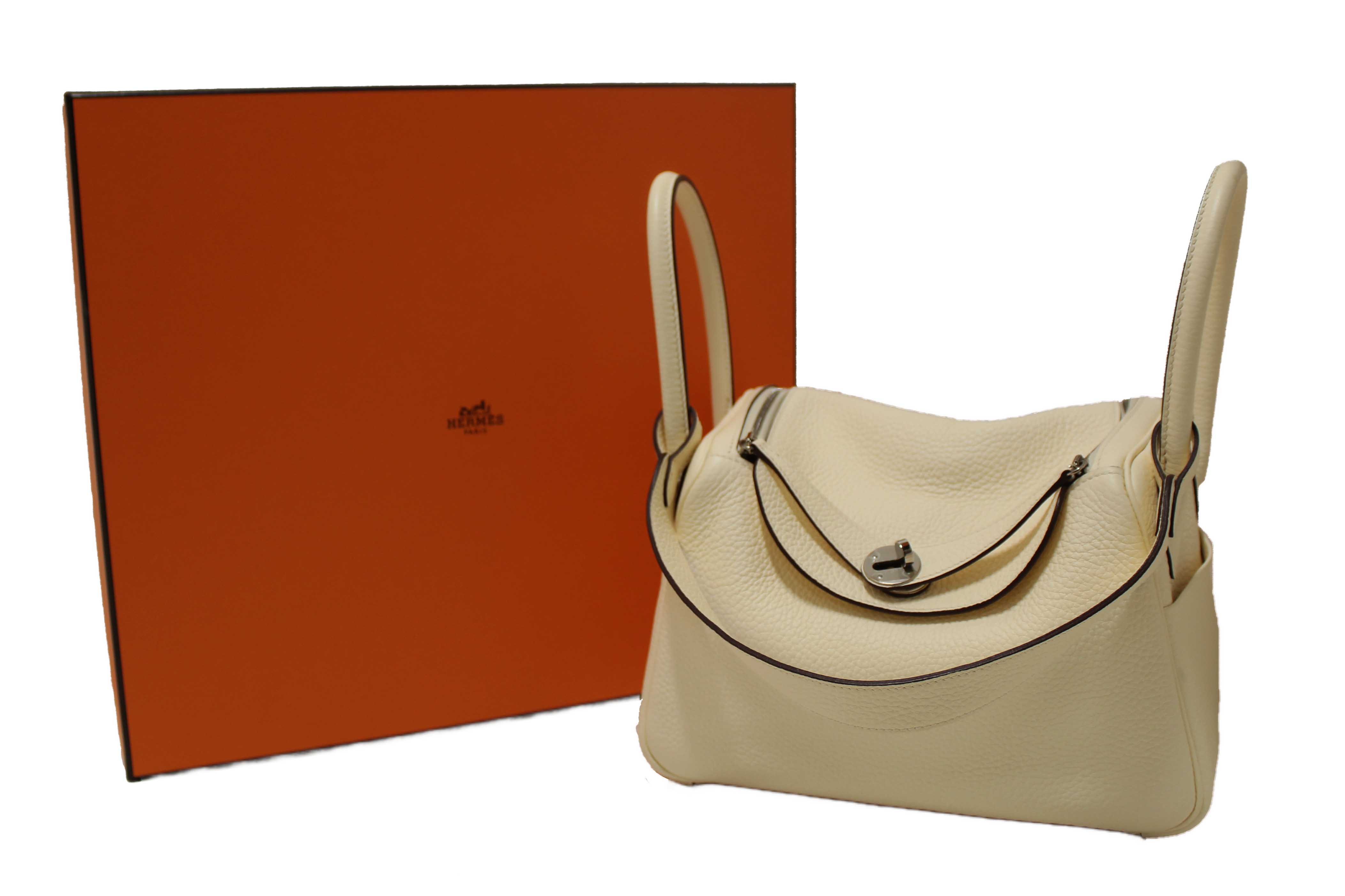 Authentic Hermes White Togo Leather Lindy 26 Handbag/Shoulder Bag