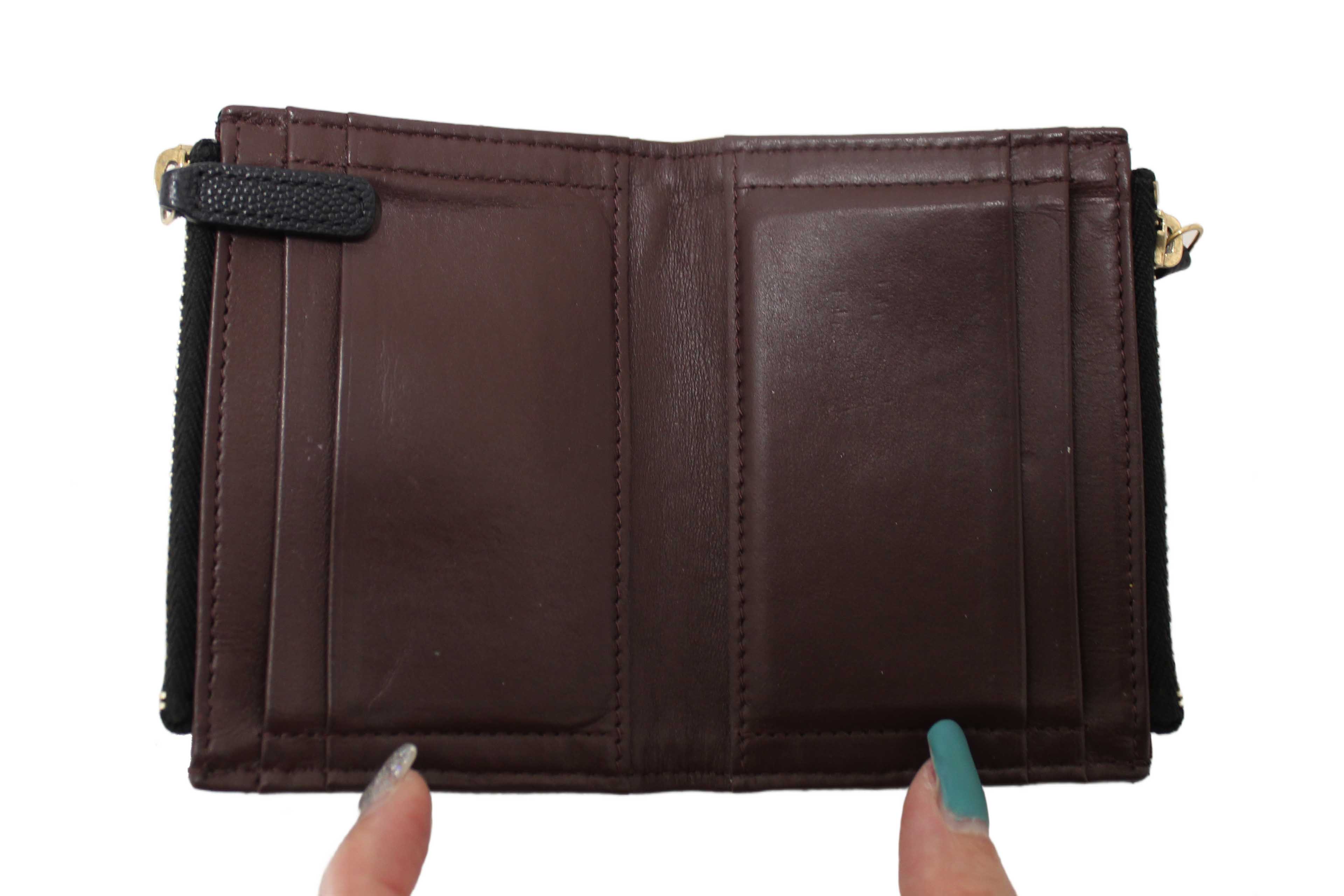 Authentic Chanel Black Quilted Caviar Double Zip Mini French Wallet