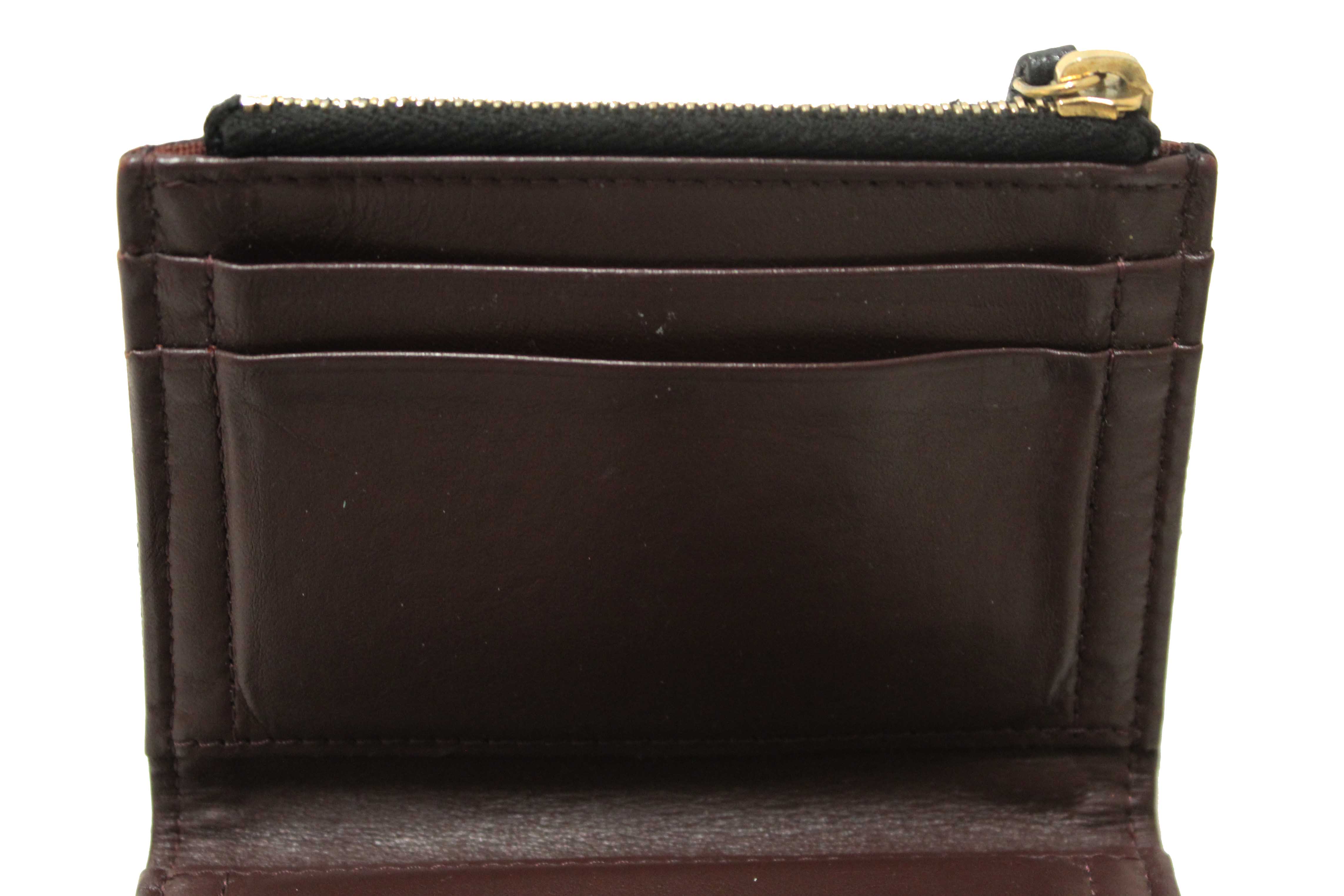 Authentic Chanel Black Quilted Caviar Double Zip Mini French Wallet